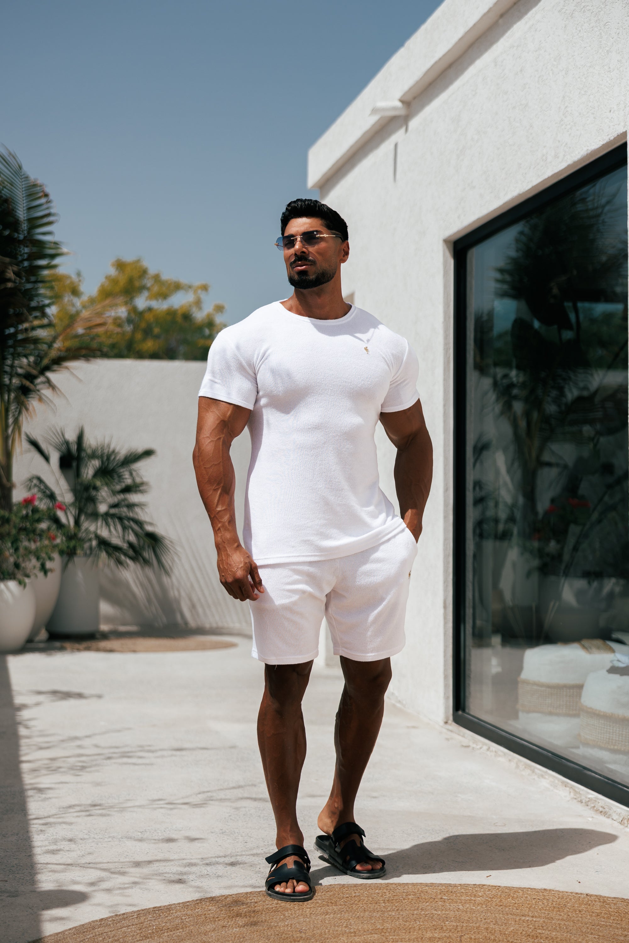 Weißes/goldenes Frottee-T-Shirt mit Rundhalsausschnitt - FSH1345