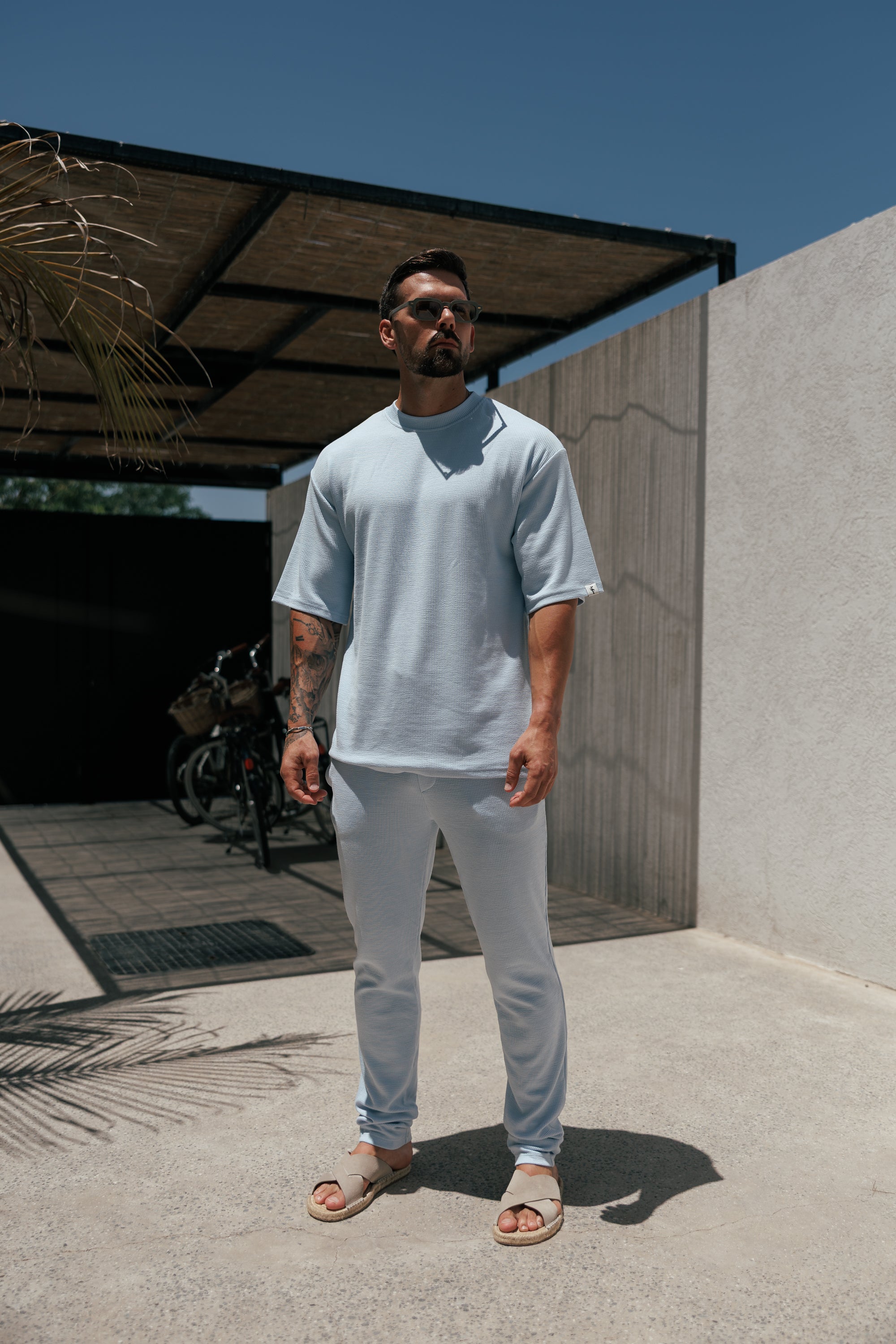Jersey-Cord-Hose in Hellblau mit schmalem Schnitt - FSR090 (VORBESTELLUNG 12. JUNI)
