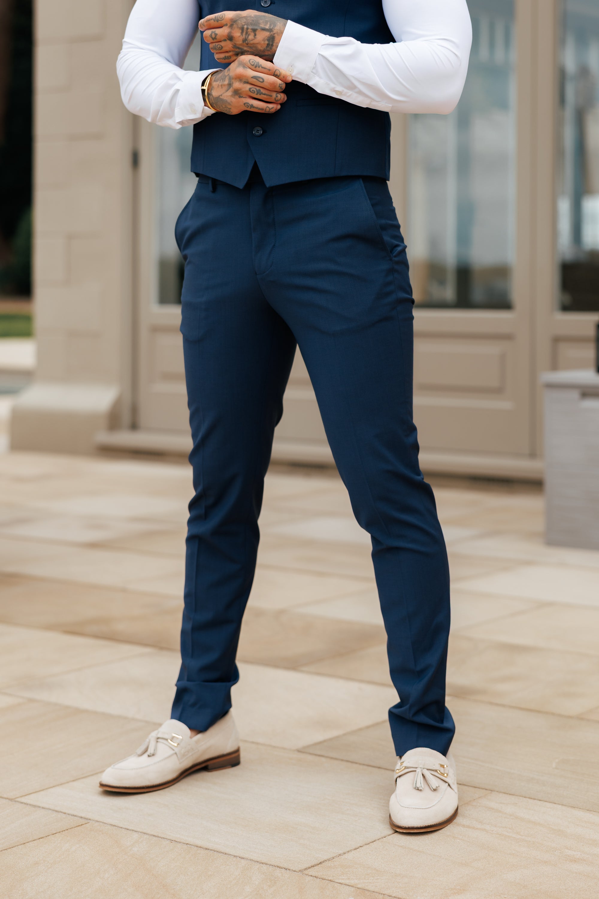 Lässige, formelle, marineblaue Stretchhose - FSTR022 RELAXED