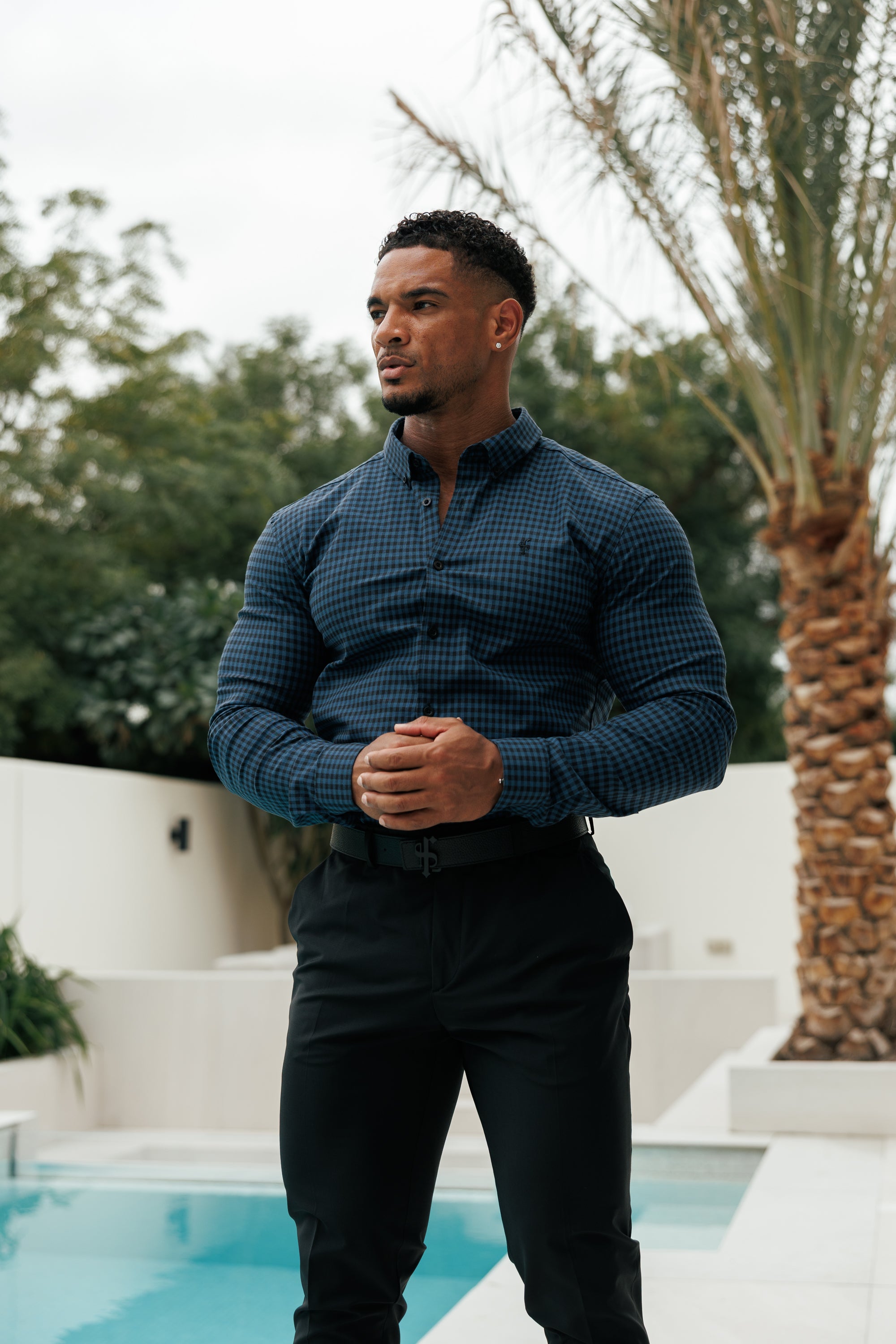 Super Slim Ultra Stretch Blau &amp; Schwarz Kariert - FS474