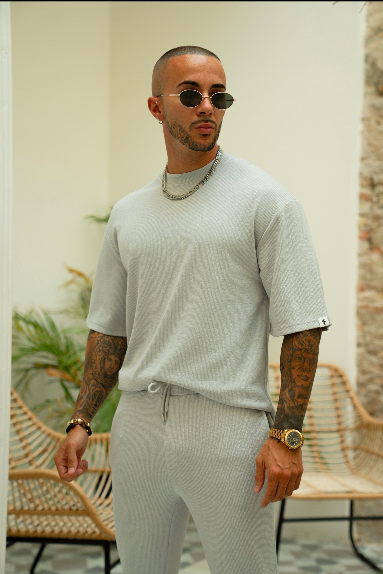 Jersey Cord Hellgraues Oversized T-Shirt - FSR107 (VORBESTELLUNG 18. JULI)
