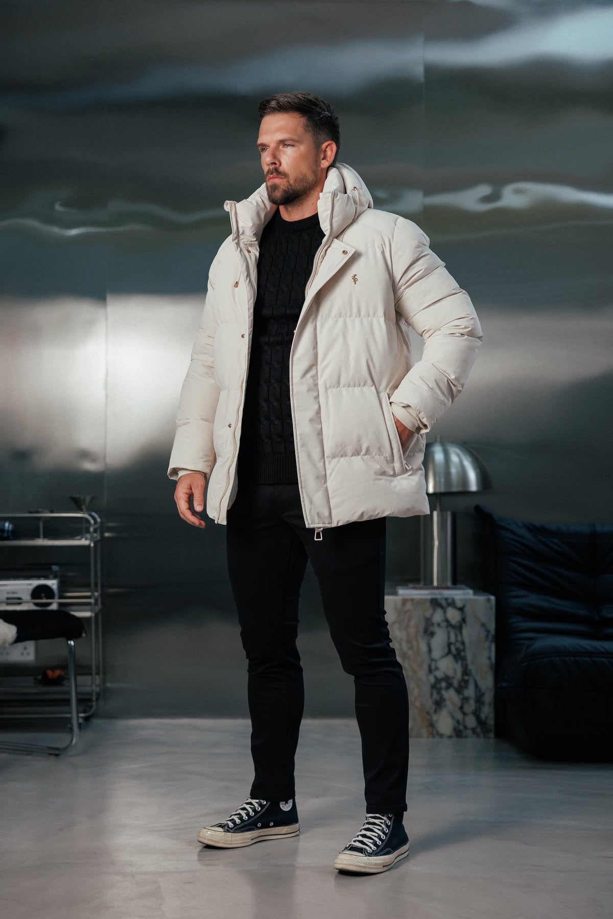 Light Beige Padded Coat with Hood - FSN239 (PRE ORDER 24TH OCTOBER)