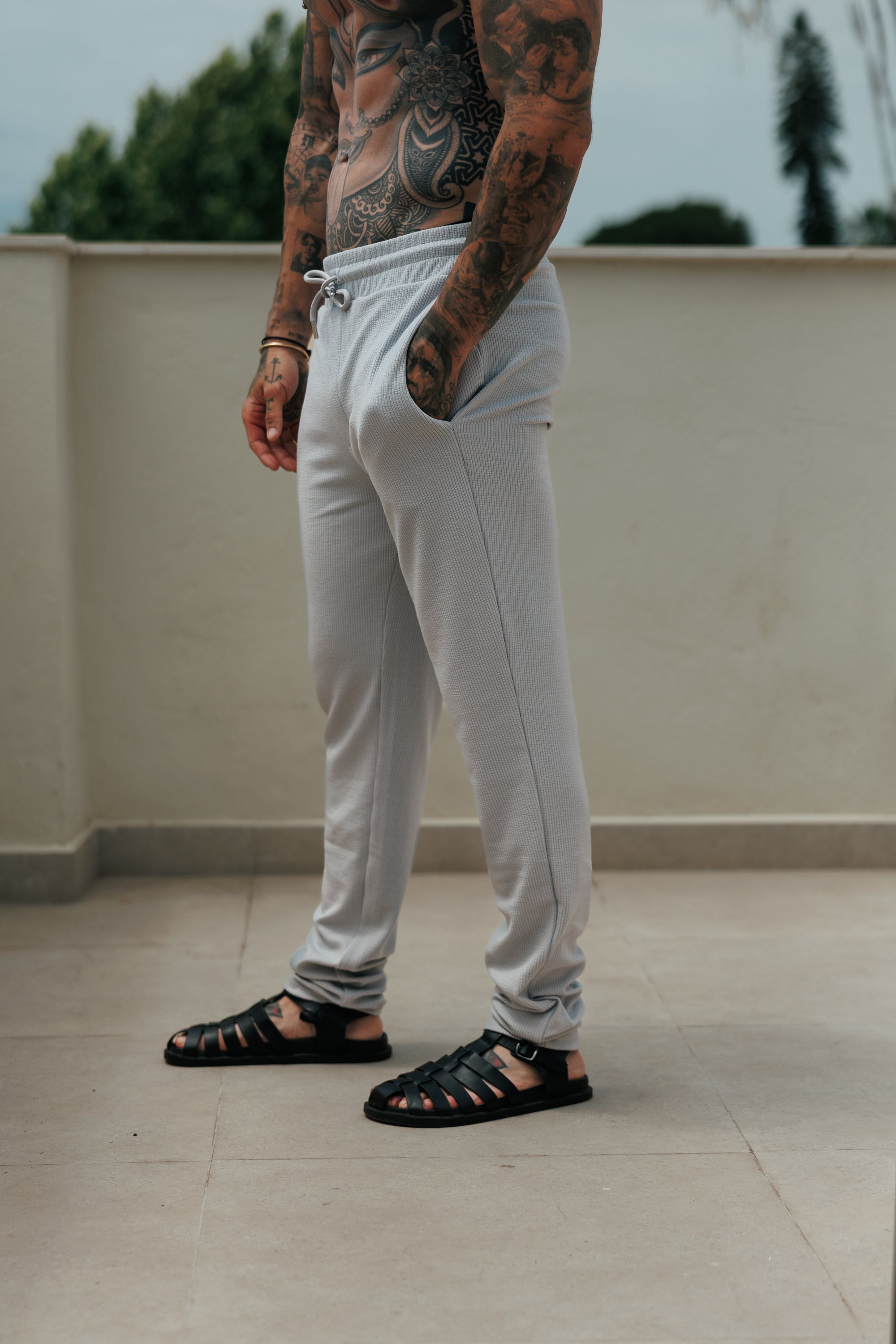 Jersey-Kordhose, schmal geschnitten, hellgrau - FSR091
