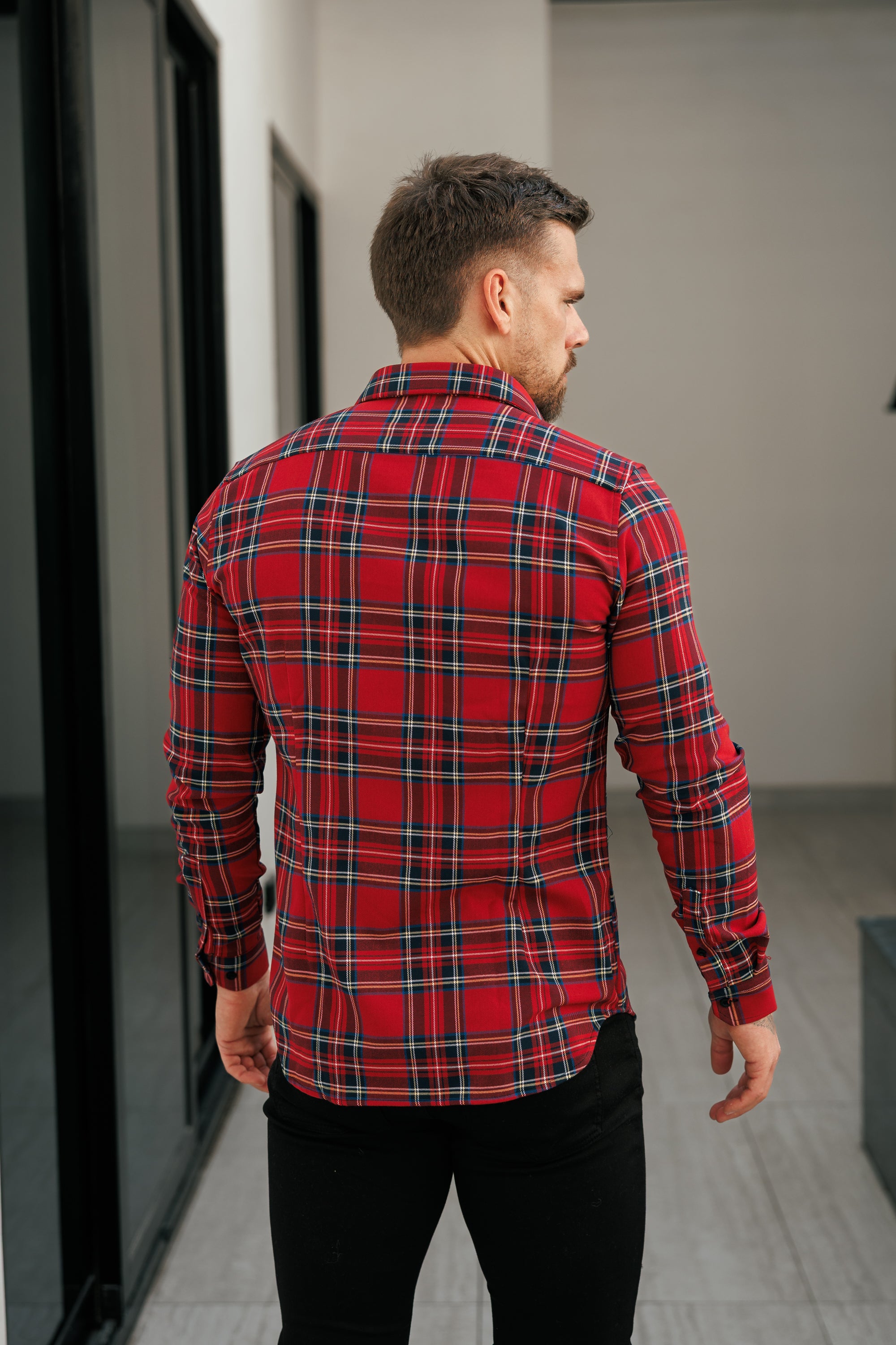 Rot-karierte Hemdjacke mit doppelten Taschen - FS1036