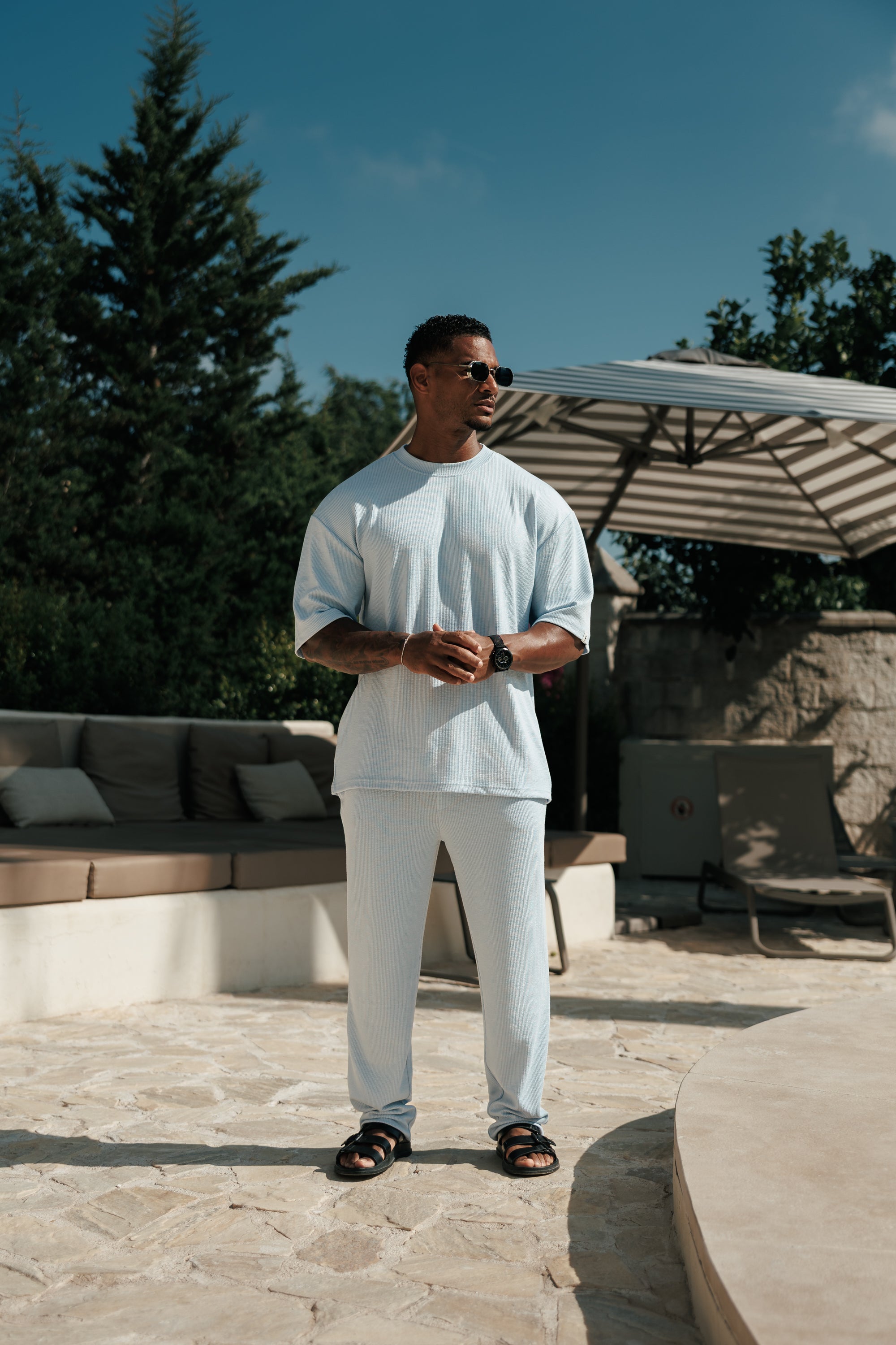 Jersey Cord Hellblau Oversized T-Shirt - FSR106