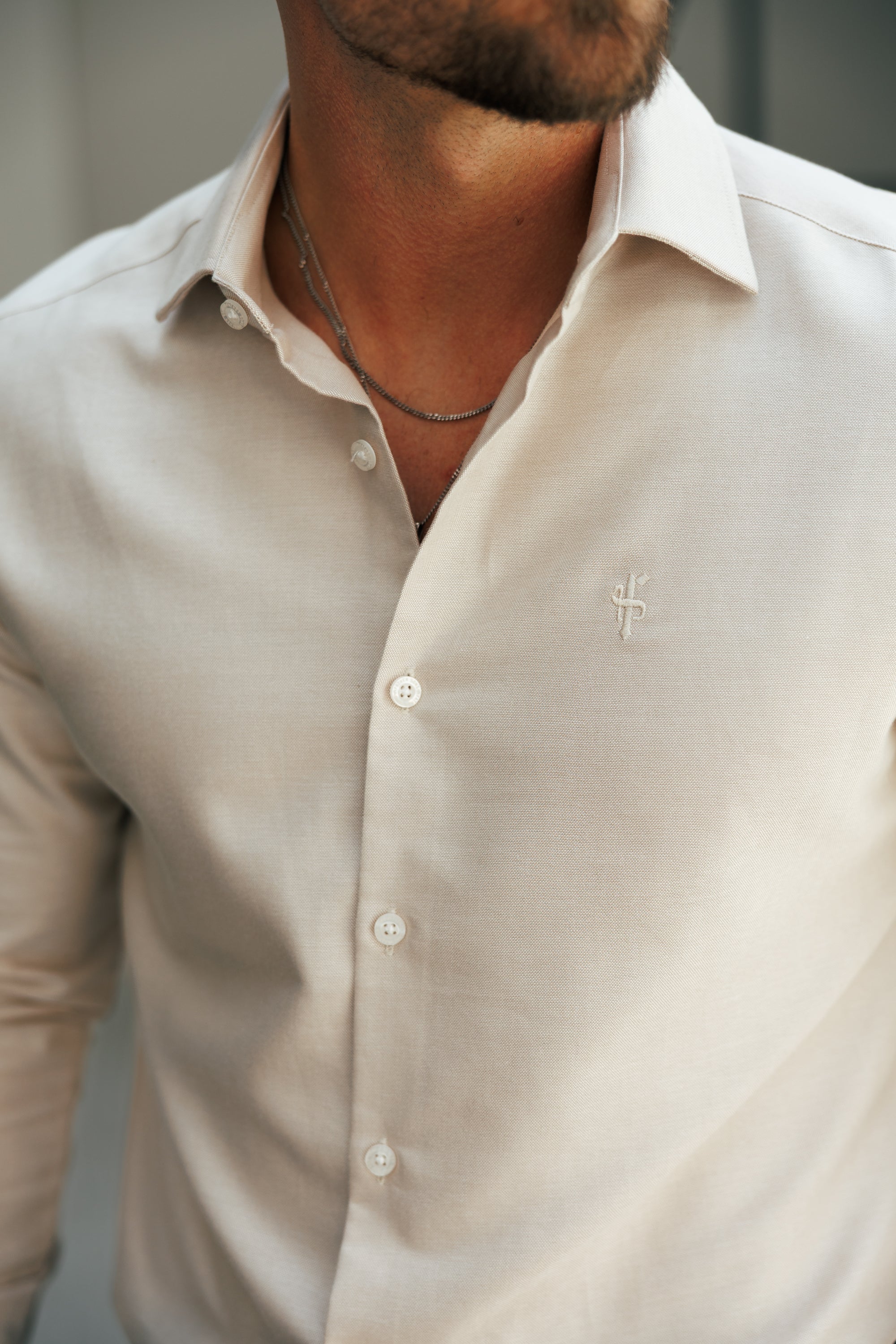 Classic Oxford Touch Long Sleeve Beige with Cutaway Collar - FS1175