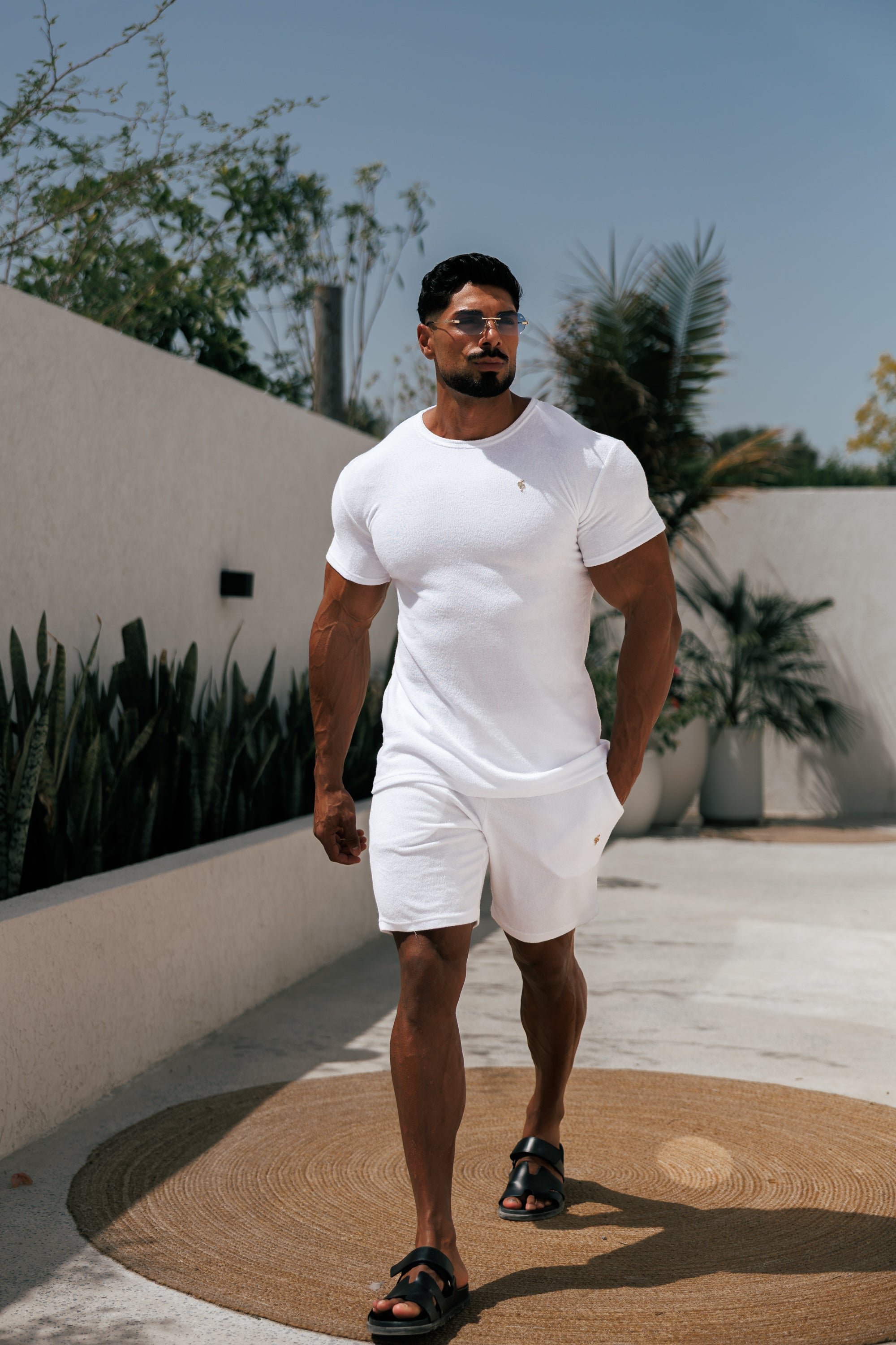 White / Gold Towelling Shorts - FSH1346 (PRE ORDER 15TH APRIL)