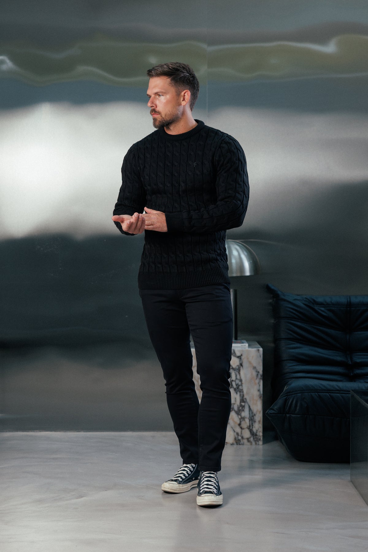 Grober Zopfstrickpullover in Schwarz - FSA055