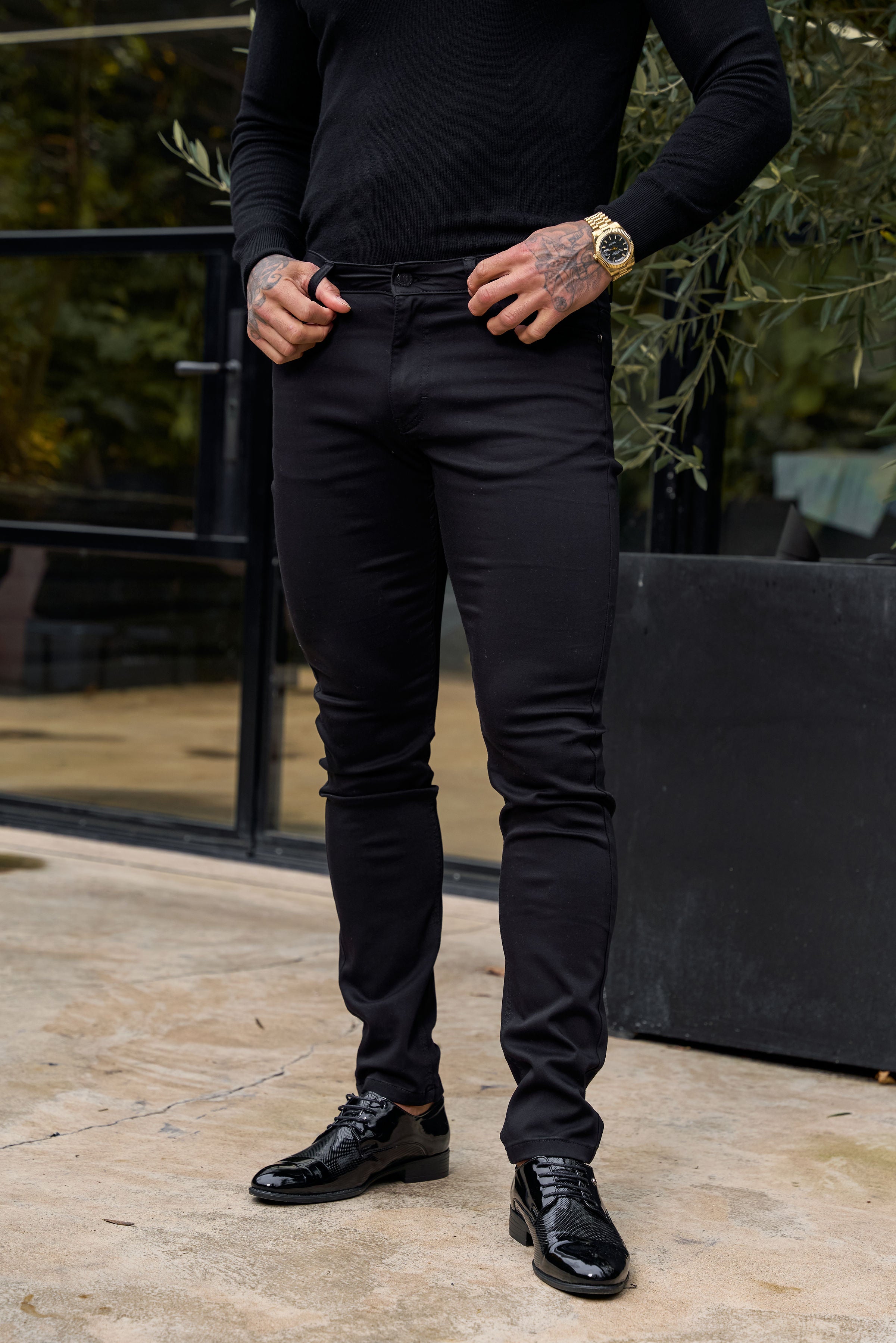 Slim Stretch Black Relaxed Sateen Trousers - FSH1302 (PRE ORDER 31ST AUGUST)