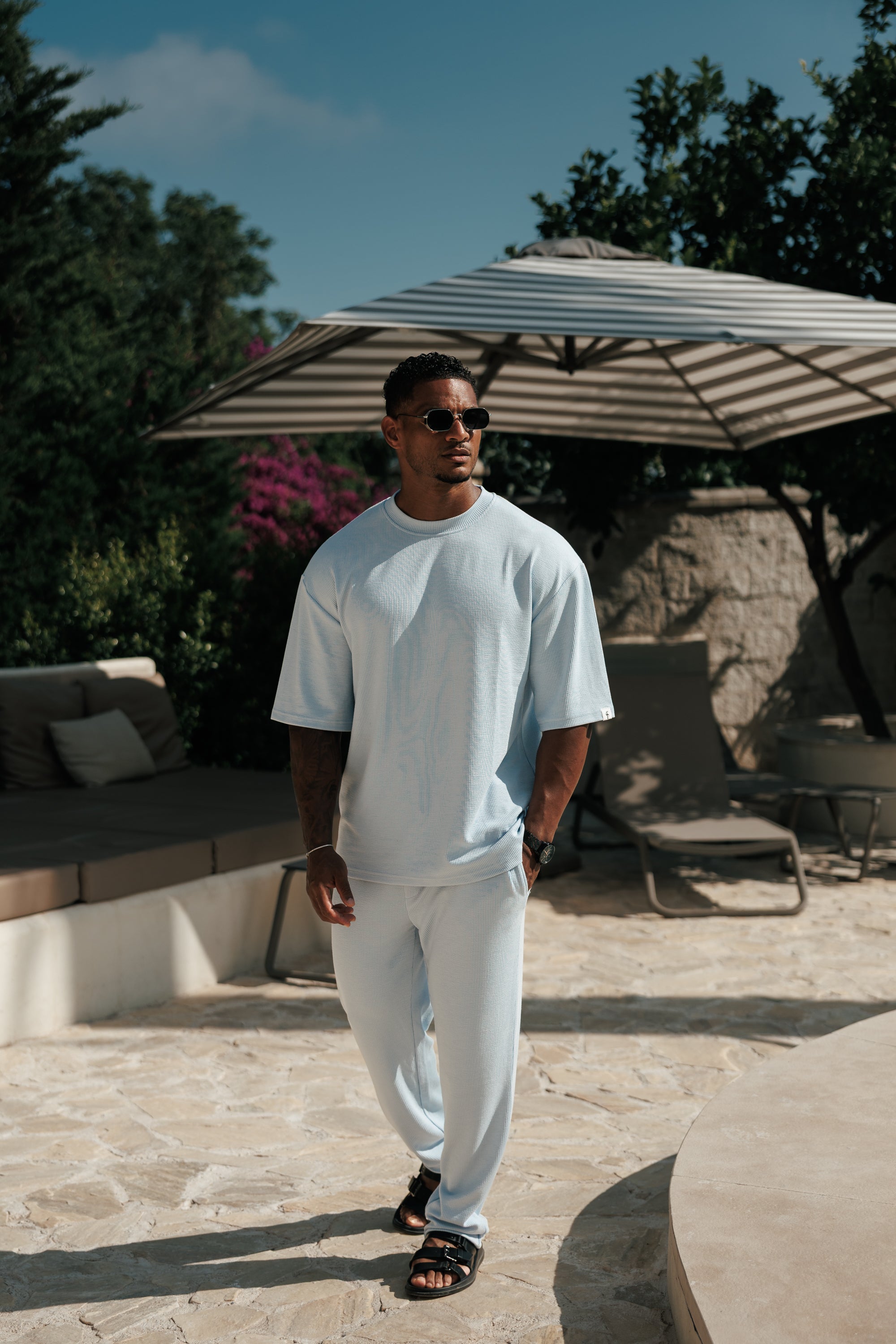 Jersey Cord Hellblau Oversized T-Shirt - FSR106