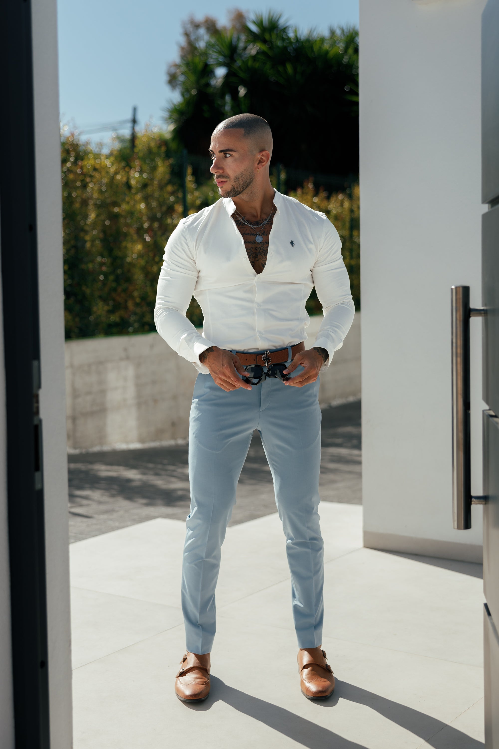 Schmale, formelle Stretchhose in Airforce-Blau - FST025