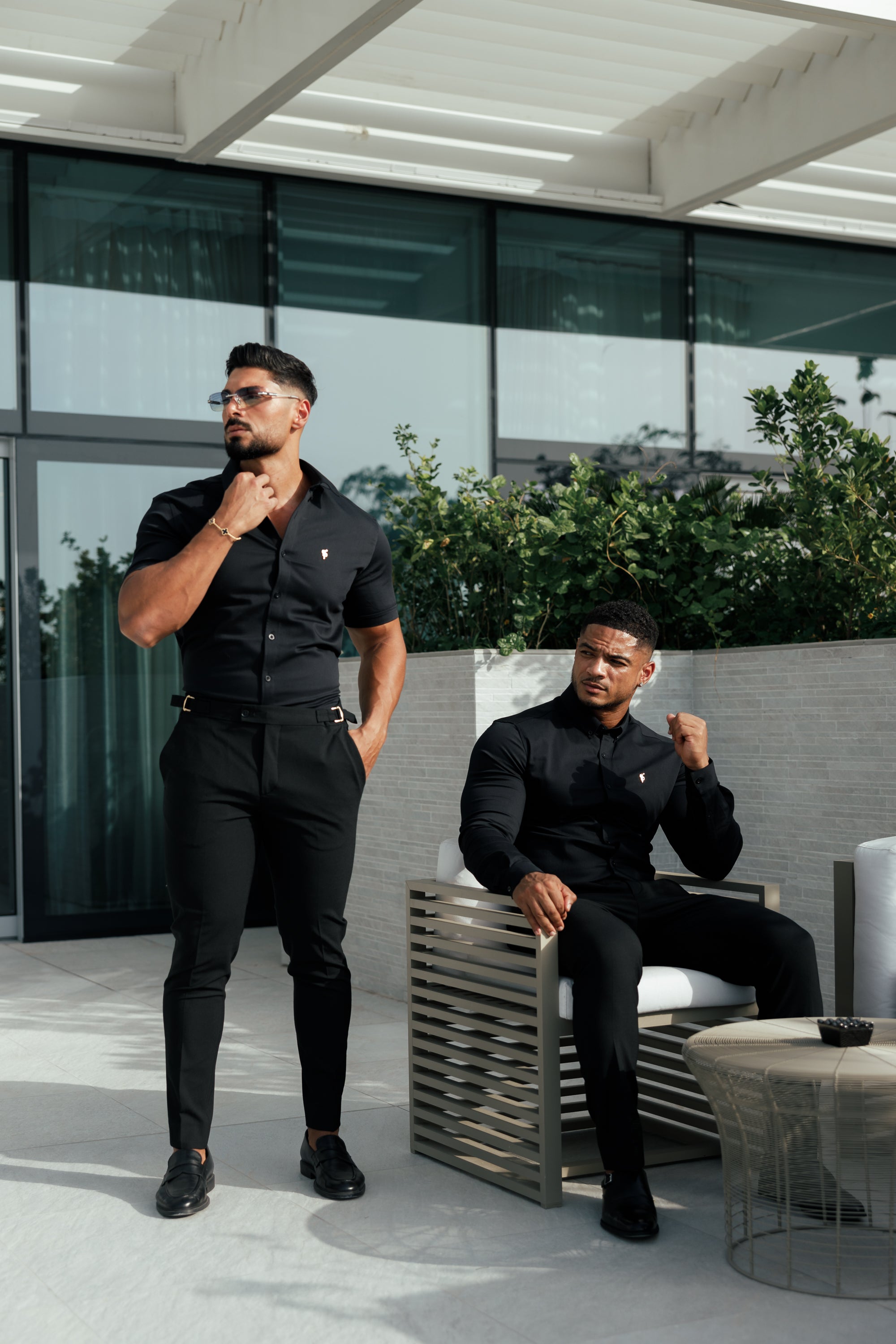 Slim Formal Black Stretch Trousers With Gold Waist Adjusters - FST018