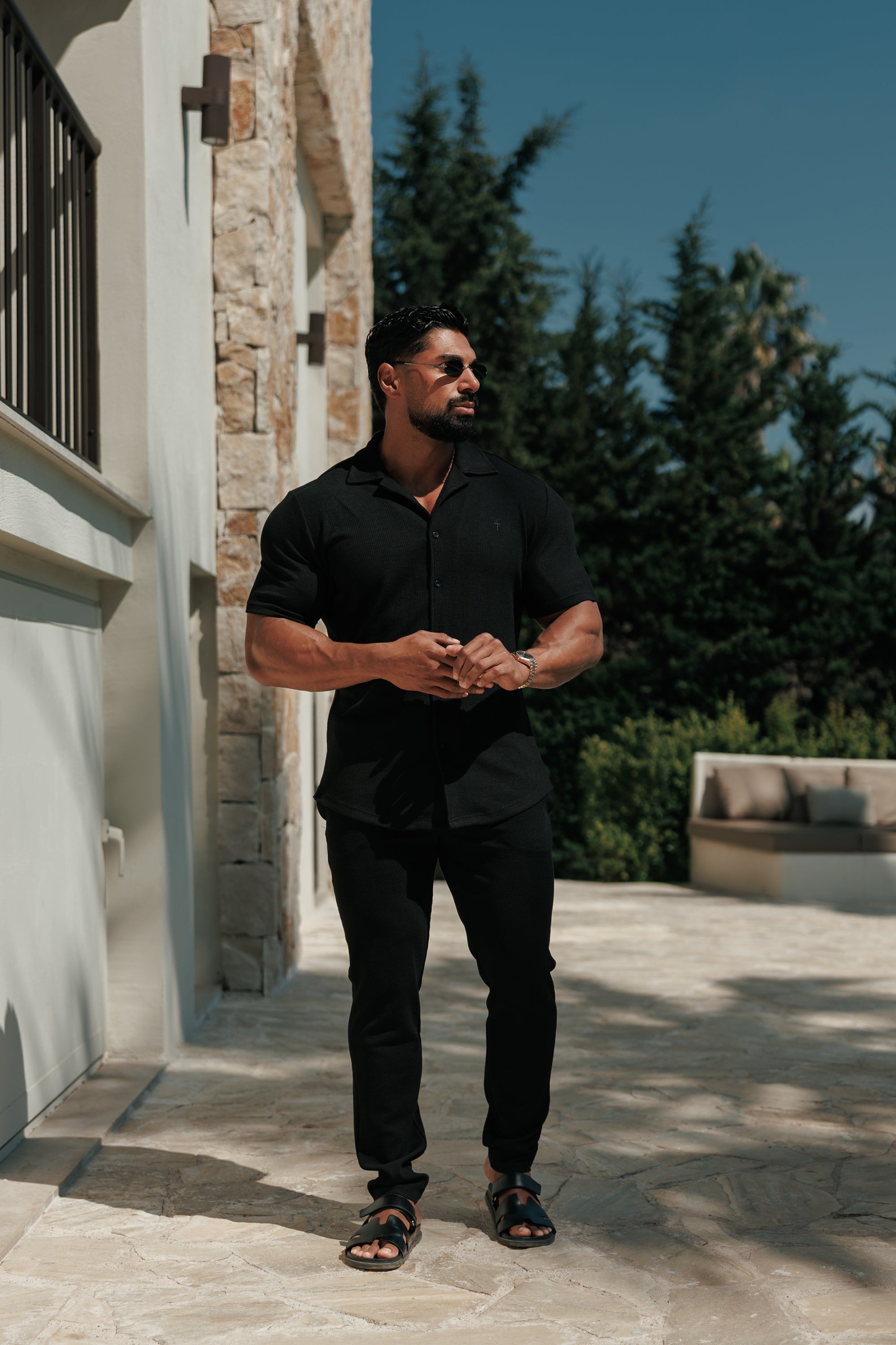 Jersey Cord Stretch Black Revere Shirt Short Sleeve - FSR070 (VORBESTELLUNG 30. JUNI)