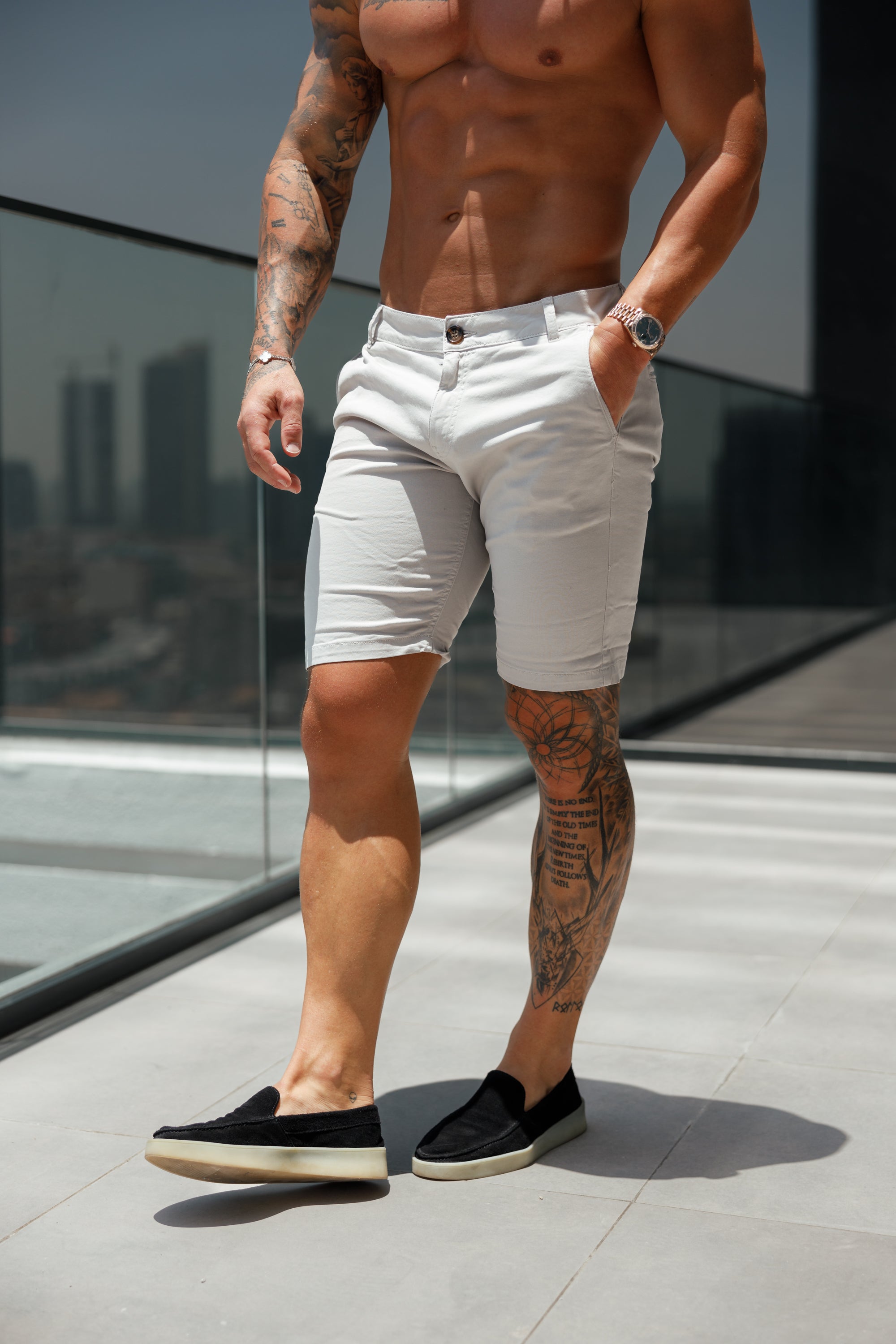 Slim Fit Hellgraue Chino Shorts - FSH984 (VORBESTELLUNG 11. MAI)