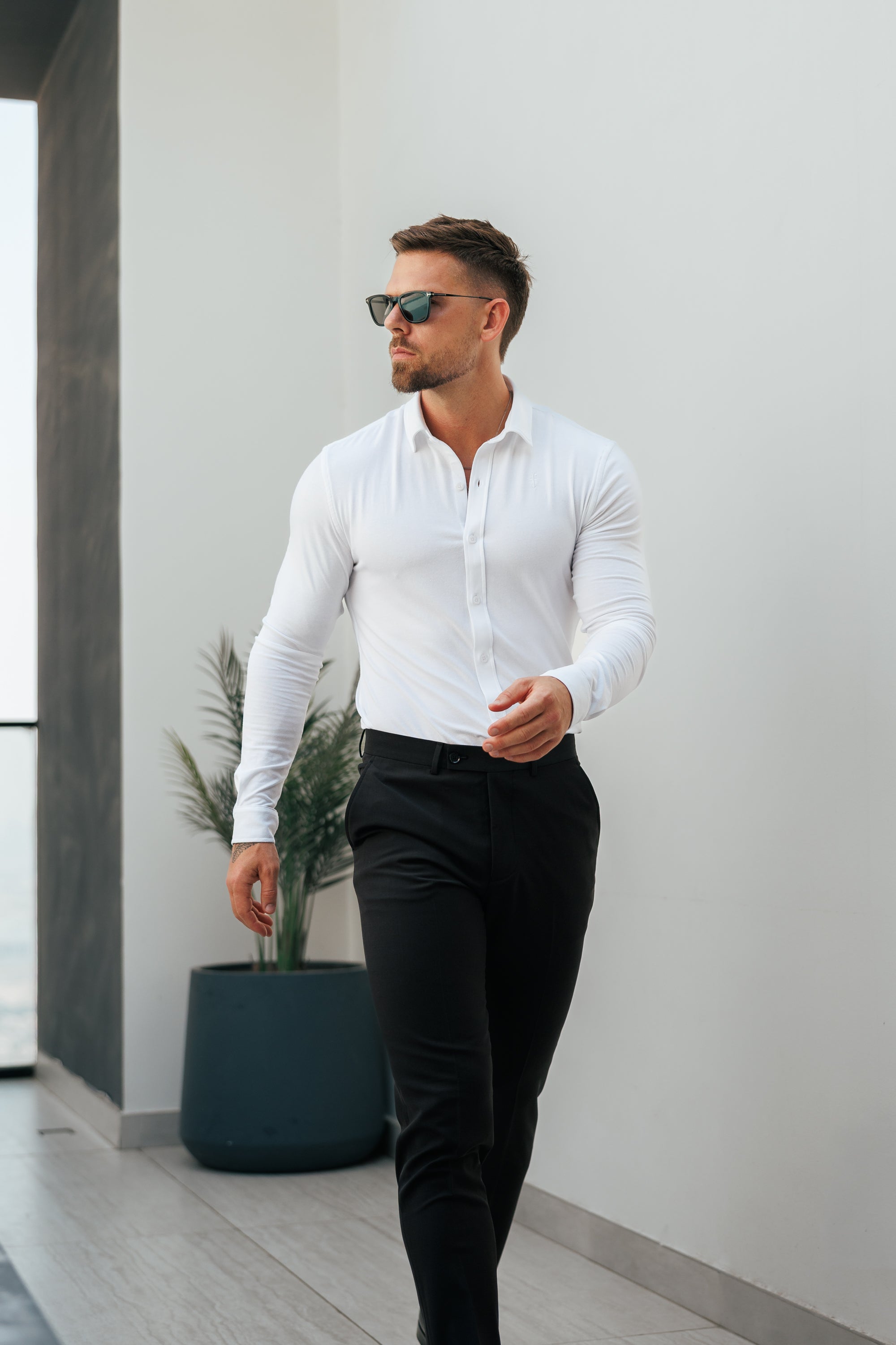 Lässige, formelle schwarze Stretchhose - FSTR020 RELAXED