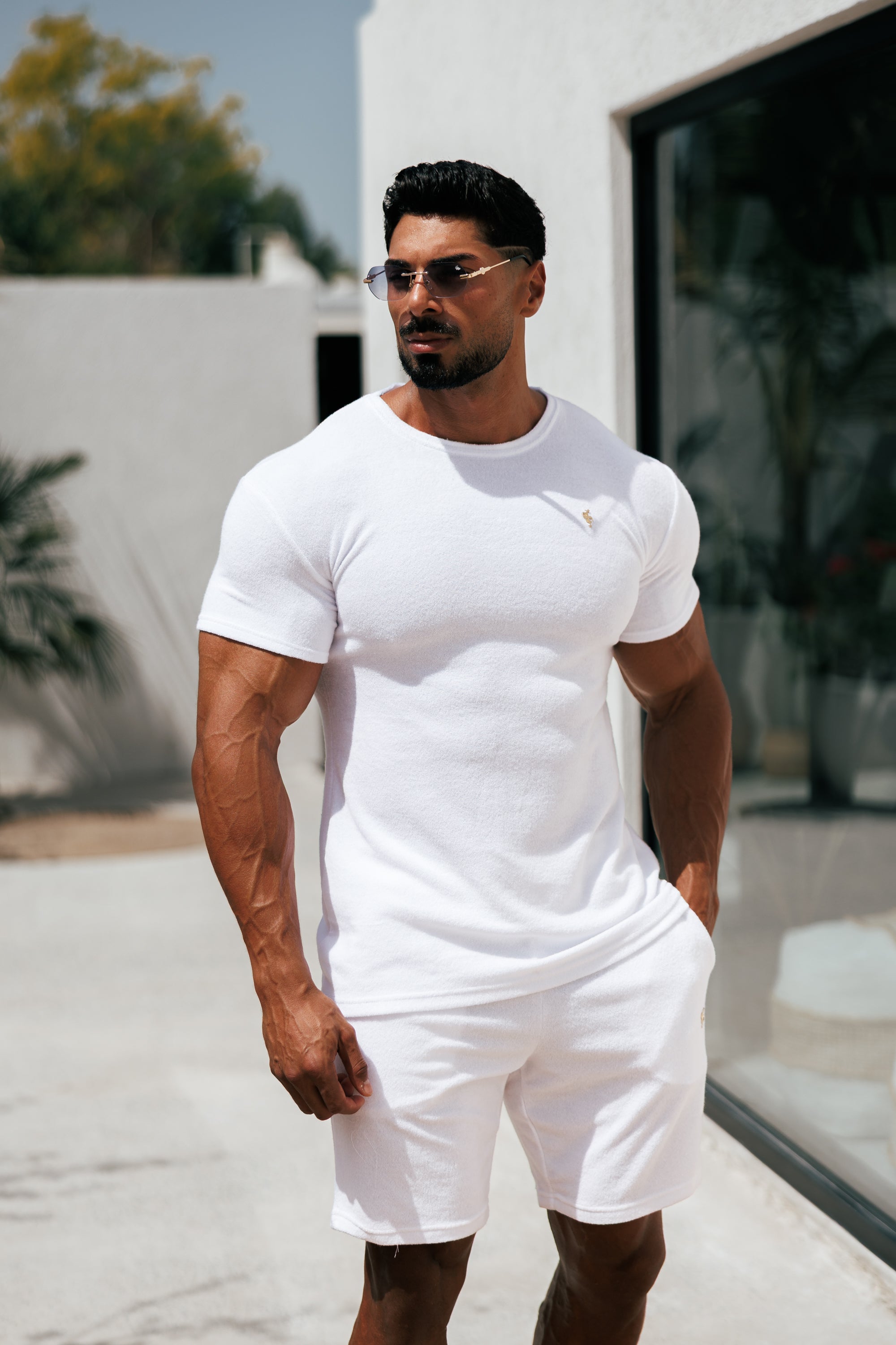 Weißes/goldenes Frottee-T-Shirt mit Rundhalsausschnitt - FSH1345