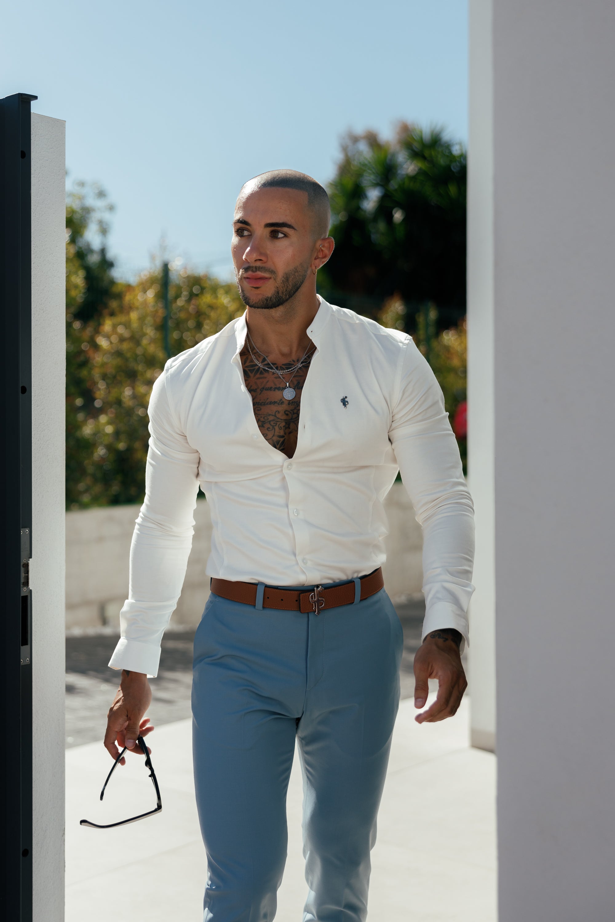 Schmale, formelle Stretchhose in Airforce-Blau - FST025
