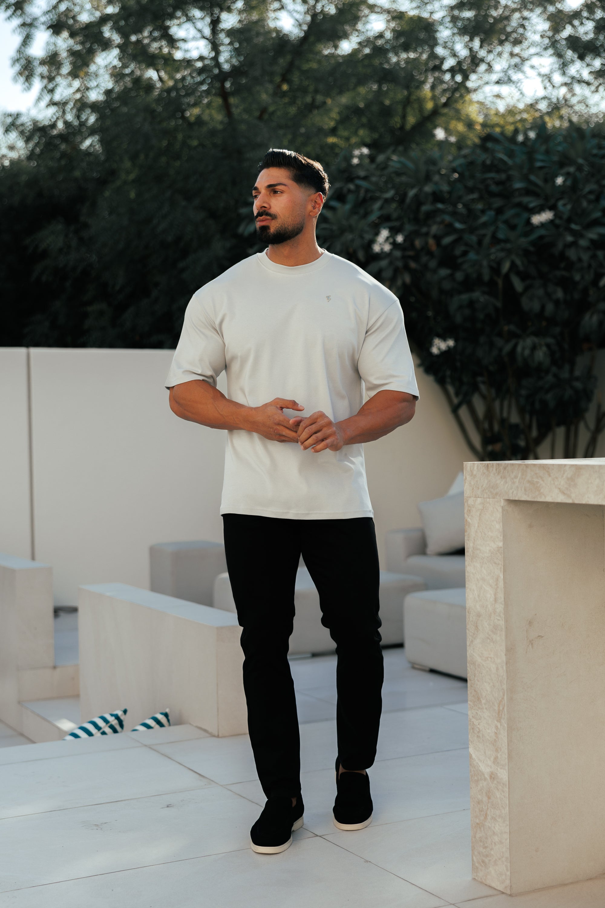 Hellgraues/silbernes Oversized-T-Shirt mit Rundhalsausschnitt - FSH1421