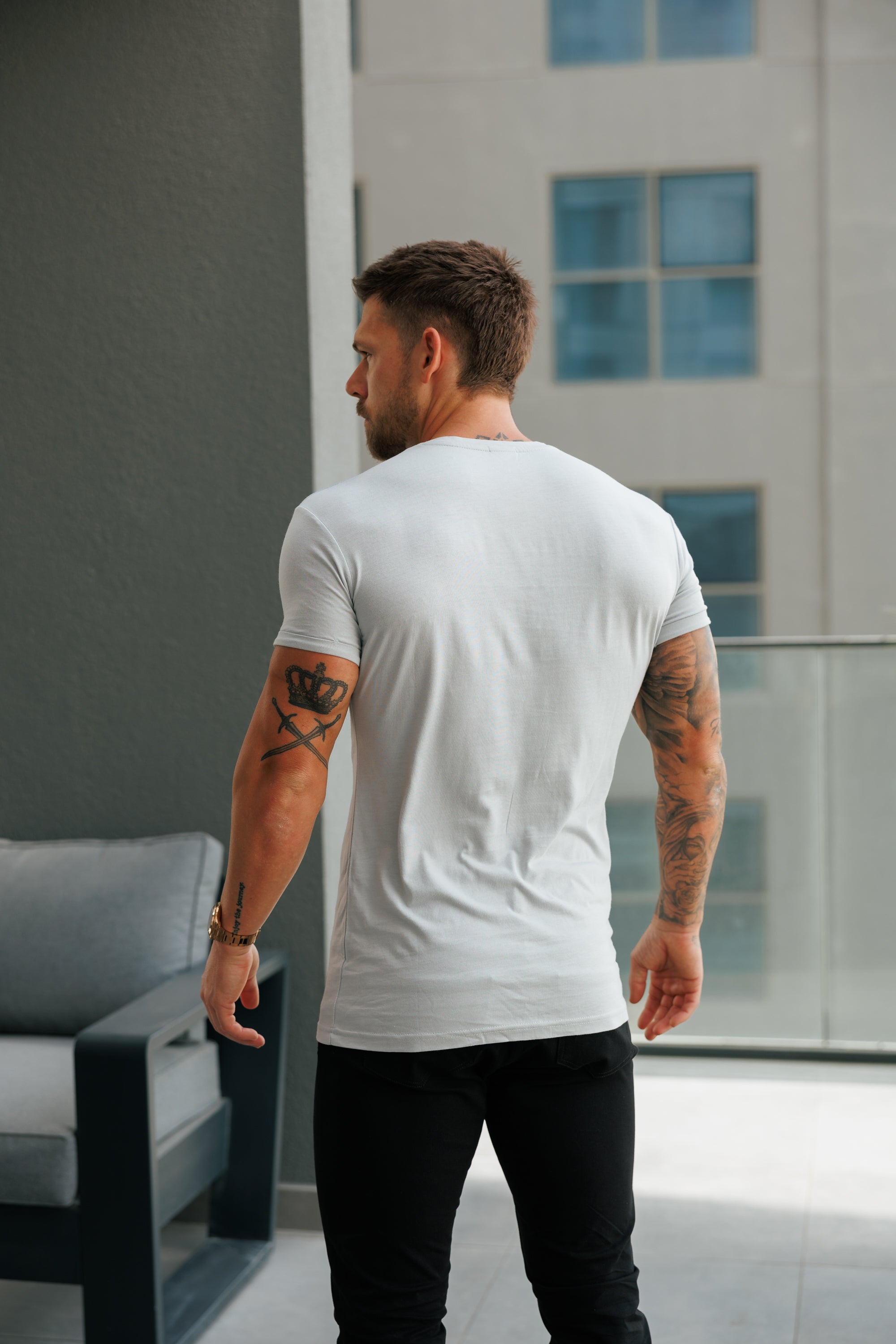 Hellgraues/silbernes Bambus-T-Shirt mit Rundhalsausschnitt - FSH1211