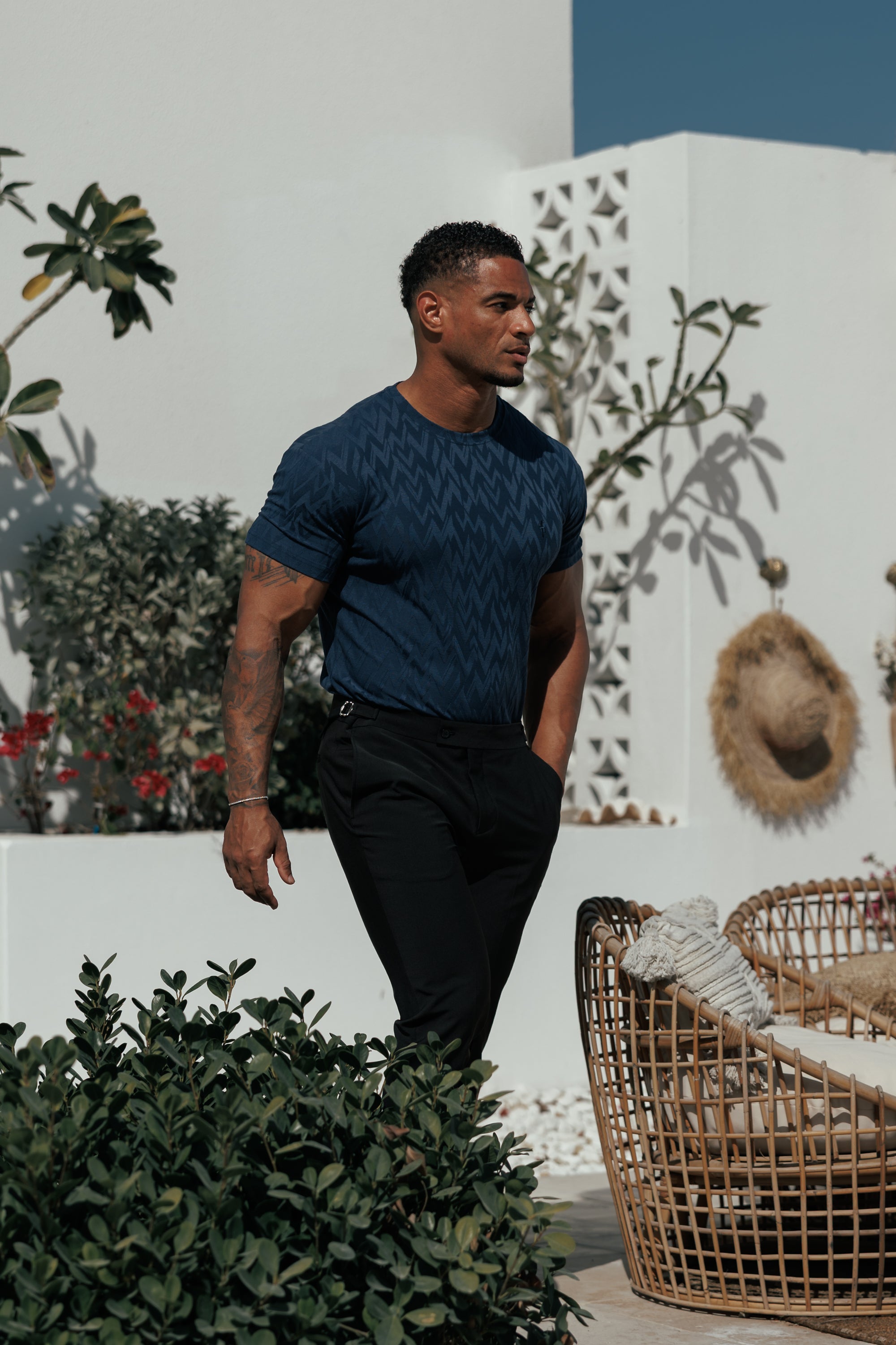 Regular Fit Jacquard Navy Chevron T-Shirt - FSR048