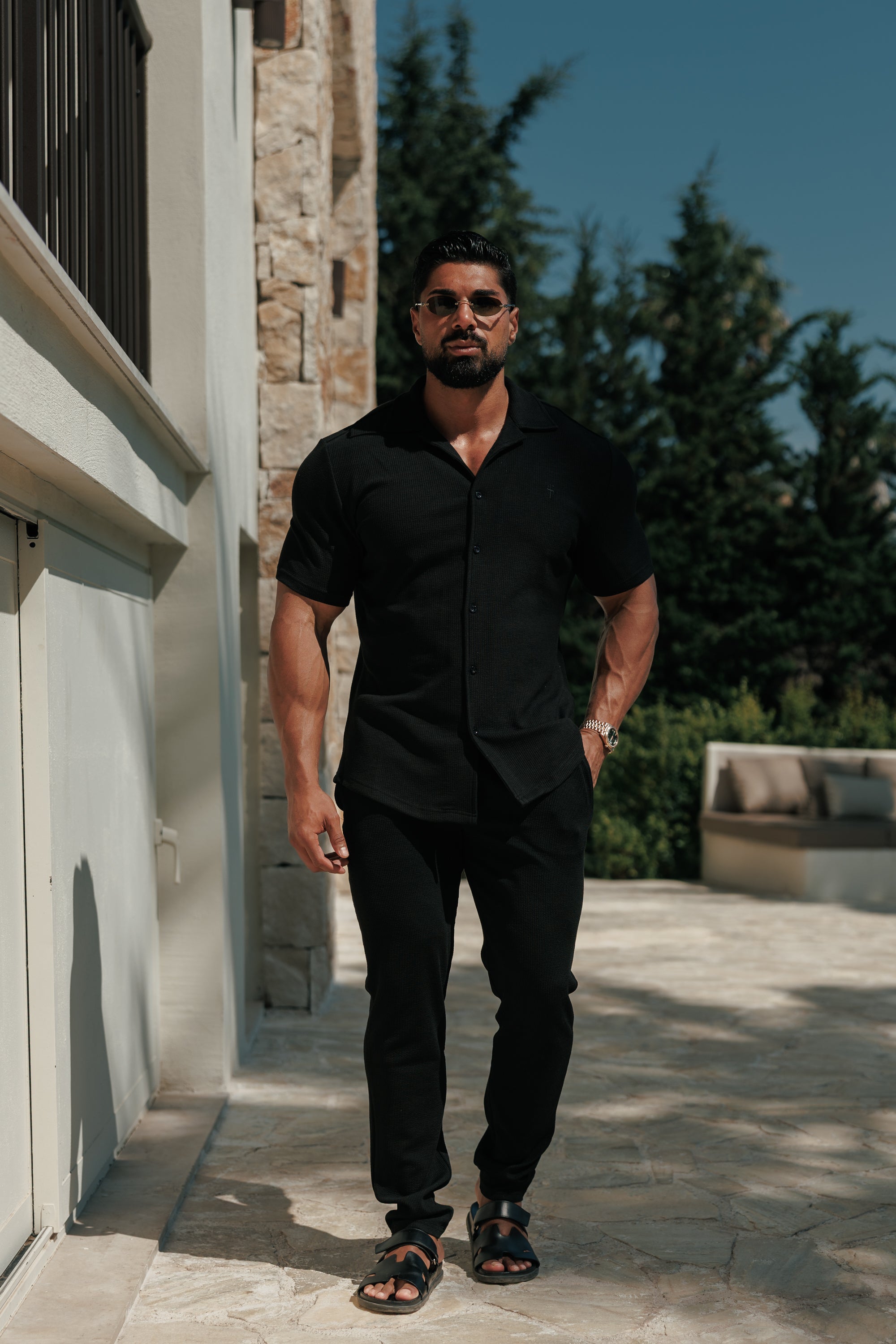 Jersey Cord Stretch Black Revere Shirt Short Sleeve - FSR070 (VORBESTELLUNG 30. JUNI)