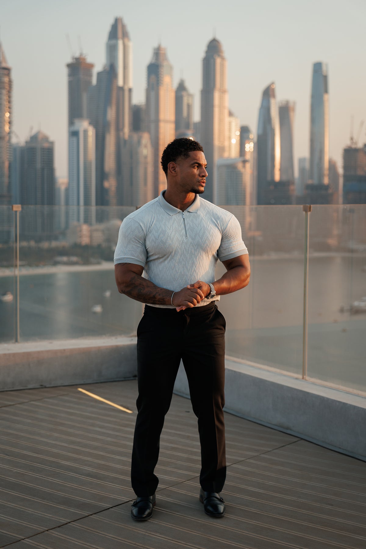 Classic Jacquard Light Grey Chevron Zipped Polo - FSR063