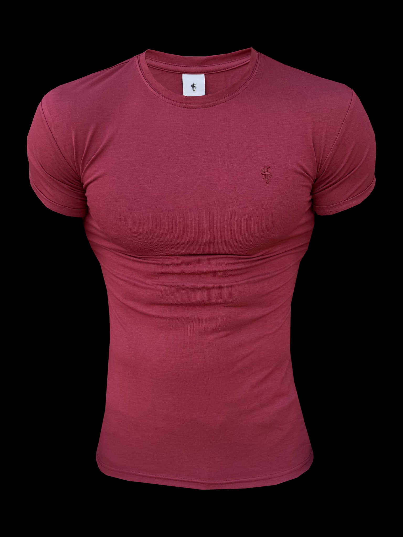 Burgunderfarbenes Viskose-Rundhals-T-Shirt Kurzarm - FSH1507