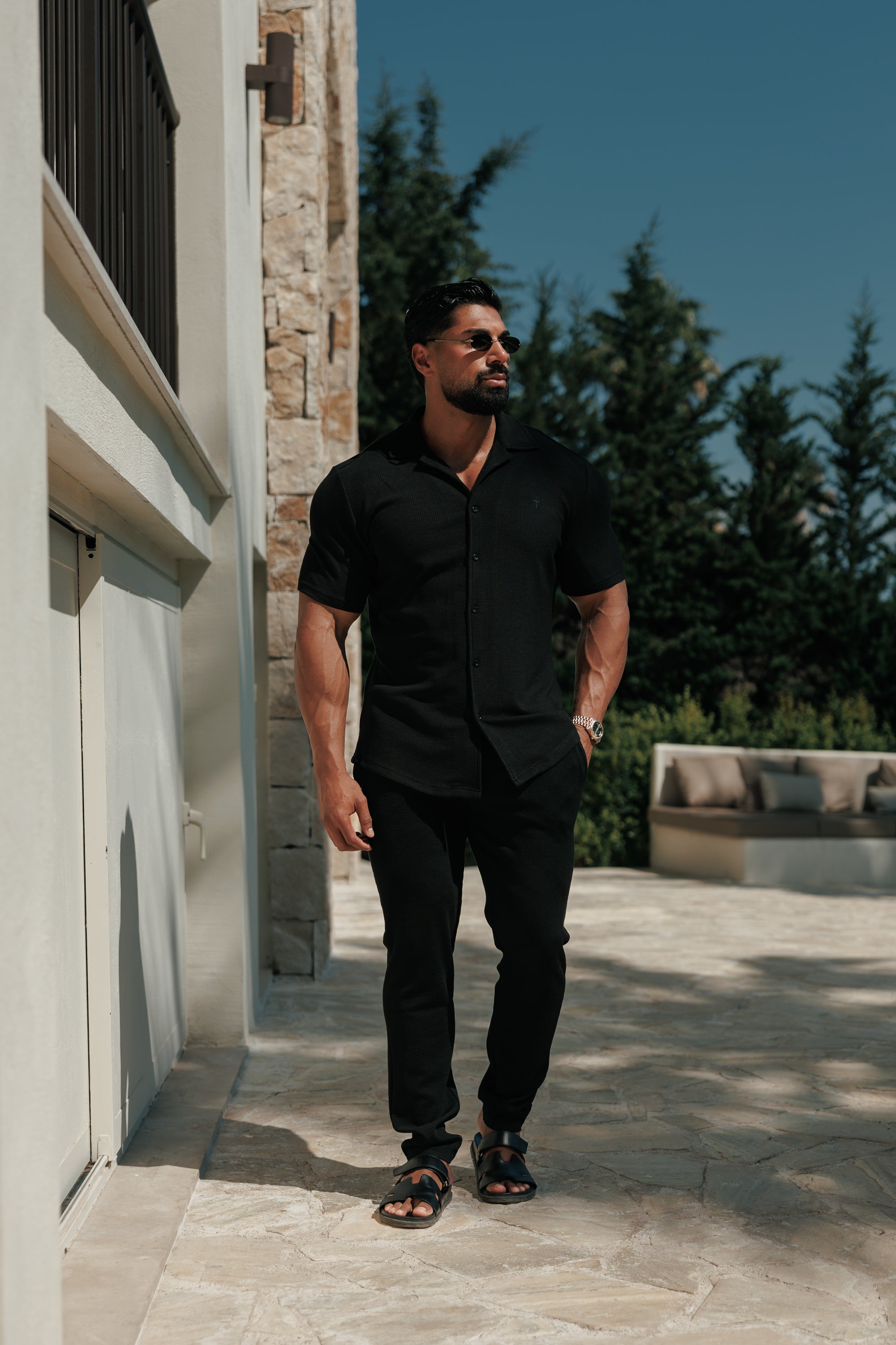 Jersey Cord Stretch Black Revere Shirt Short Sleeve - FSR070 (VORBESTELLUNG 30. JUNI)