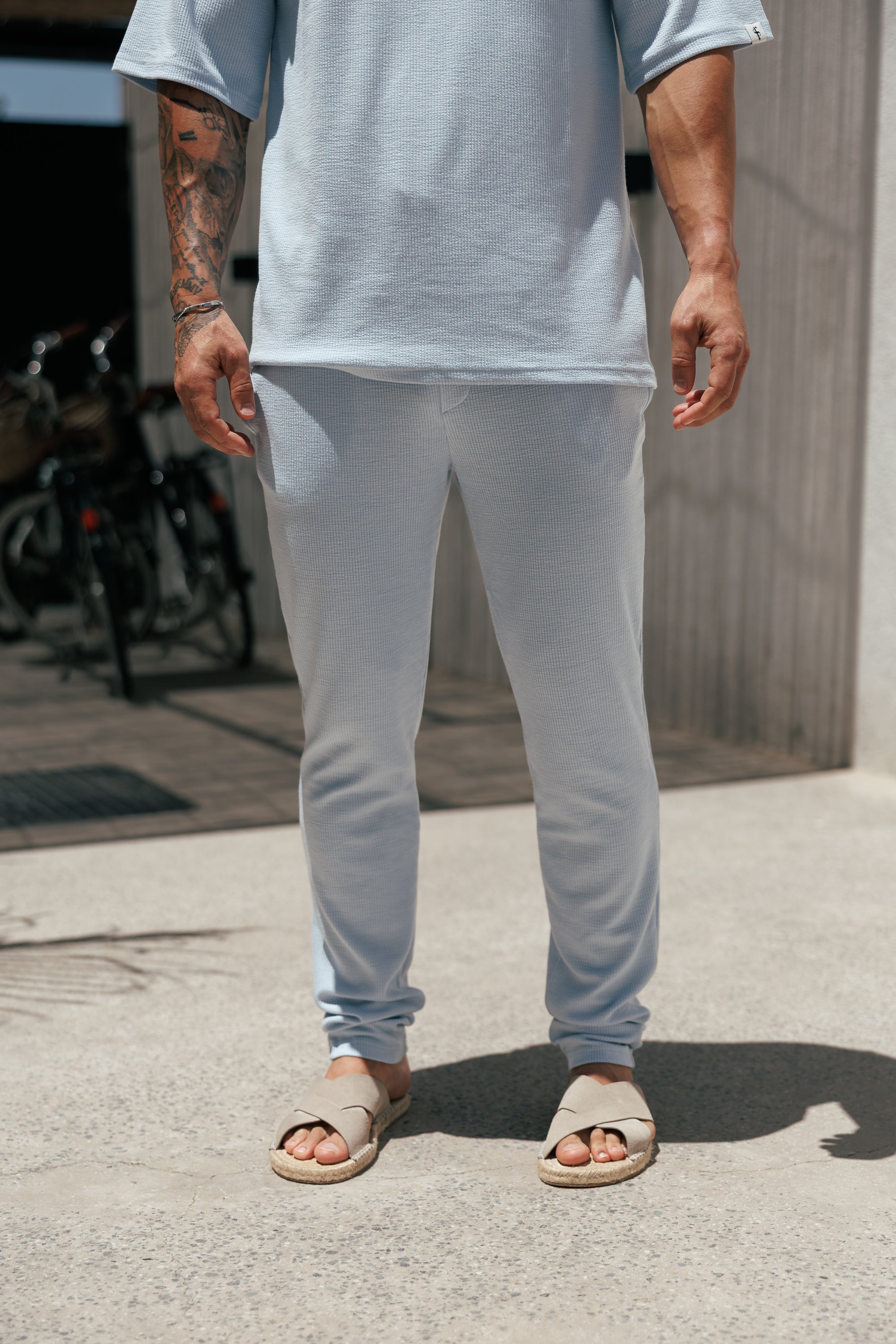 Jersey-Cord-Hose in Hellblau mit schmalem Schnitt - FSR090 (VORBESTELLUNG 12. JUNI)
