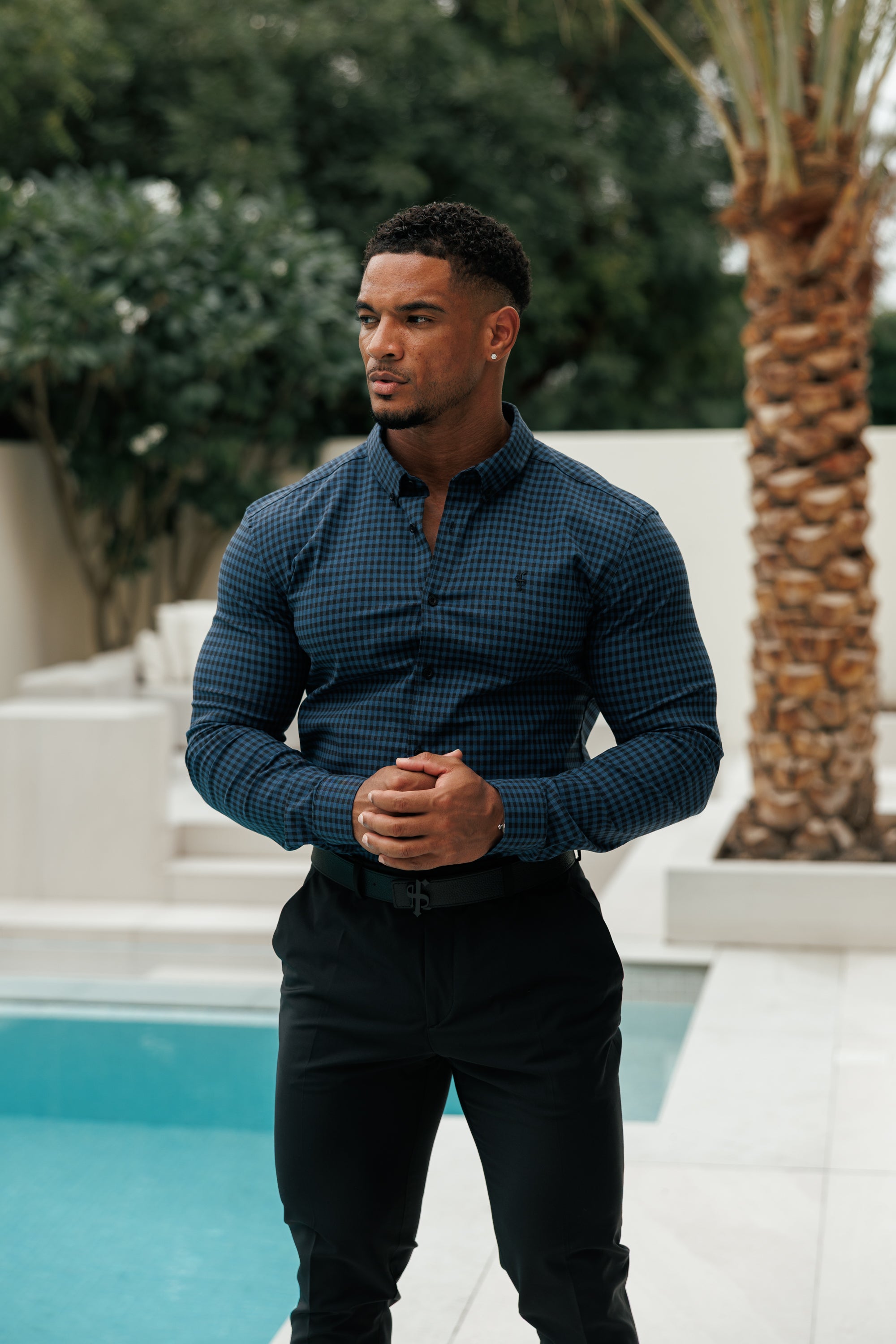 Super Slim Ultra Stretch Blau &amp; Schwarz Kariert - FS474