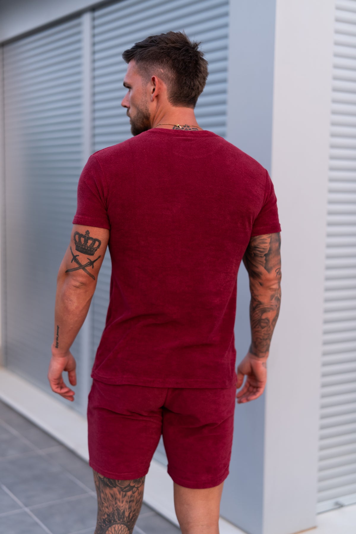 Burgundy / Gold Towelling Crew T Shirt - FSH1349 (PRE ORDER 12TH OCTOBER)