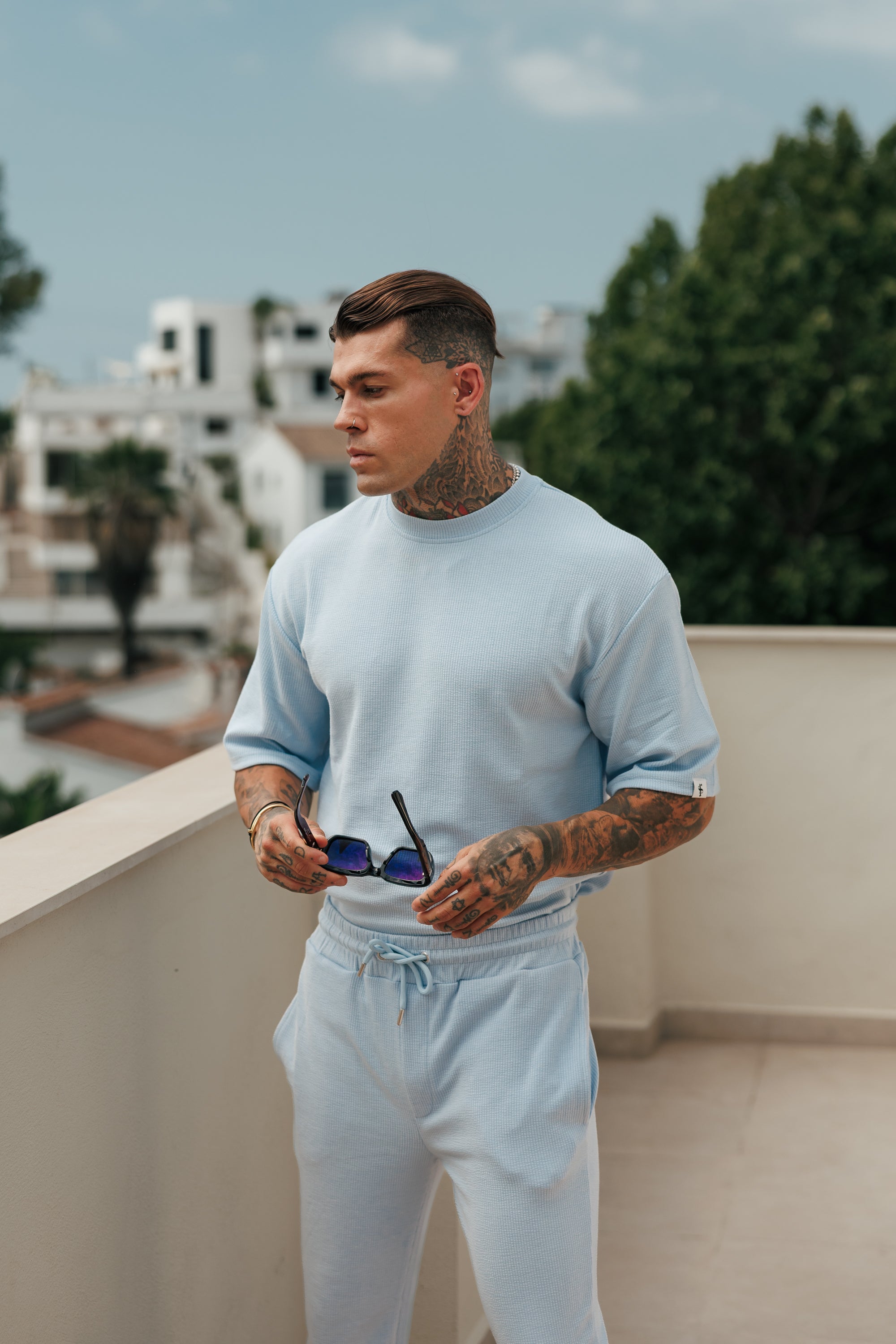 Jersey Cord Light Blue Oversized T-Shirt - FSR106