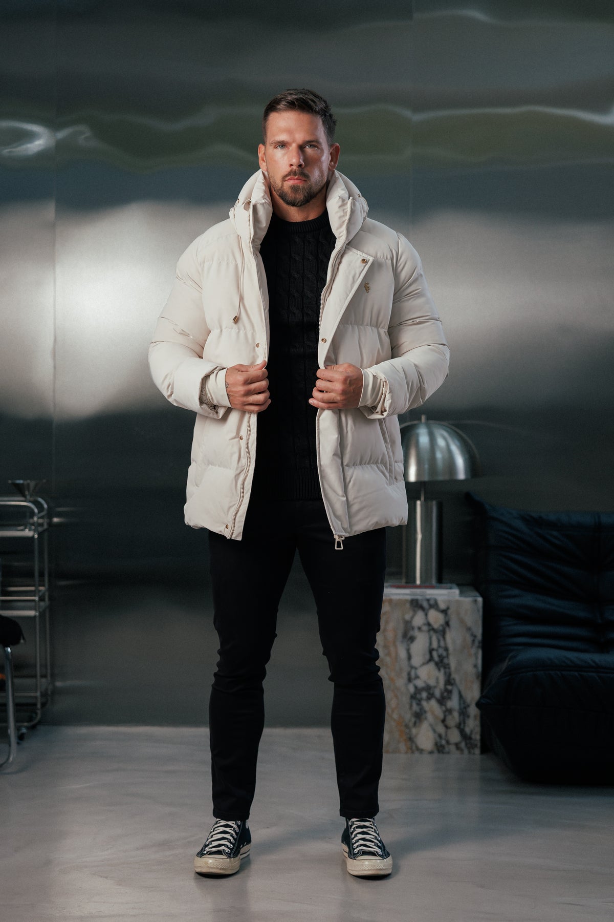 Light Beige Padded Coat with Hood - FSN239 (PRE ORDER 24TH OCTOBER)