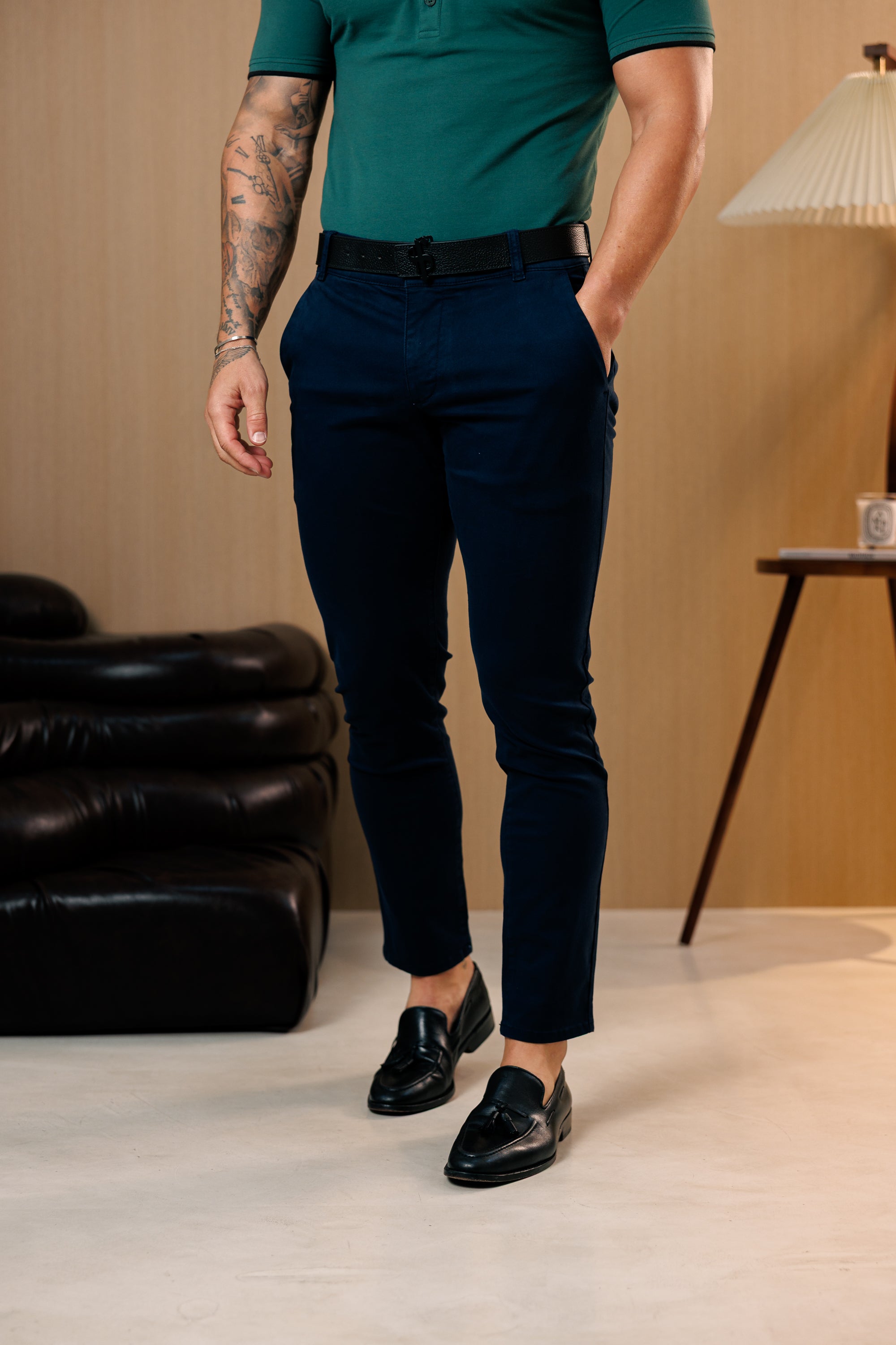 Marineblaue Chino-Hose mit Gürtelschlaufen - FSH1664 (VORBESTELLUNG 10. SEPTEMBER)