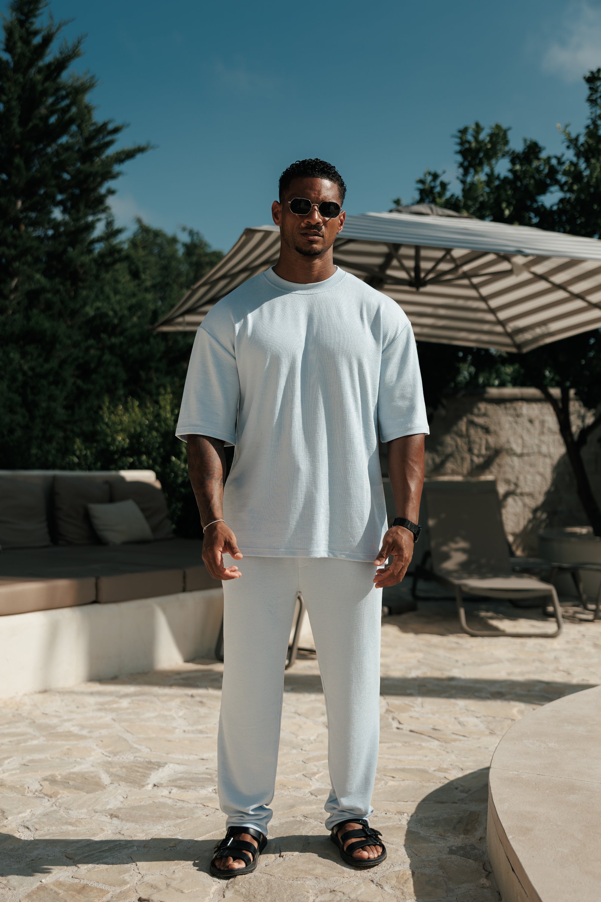 Jersey Cord Hellblau Oversized T-Shirt - FSR106