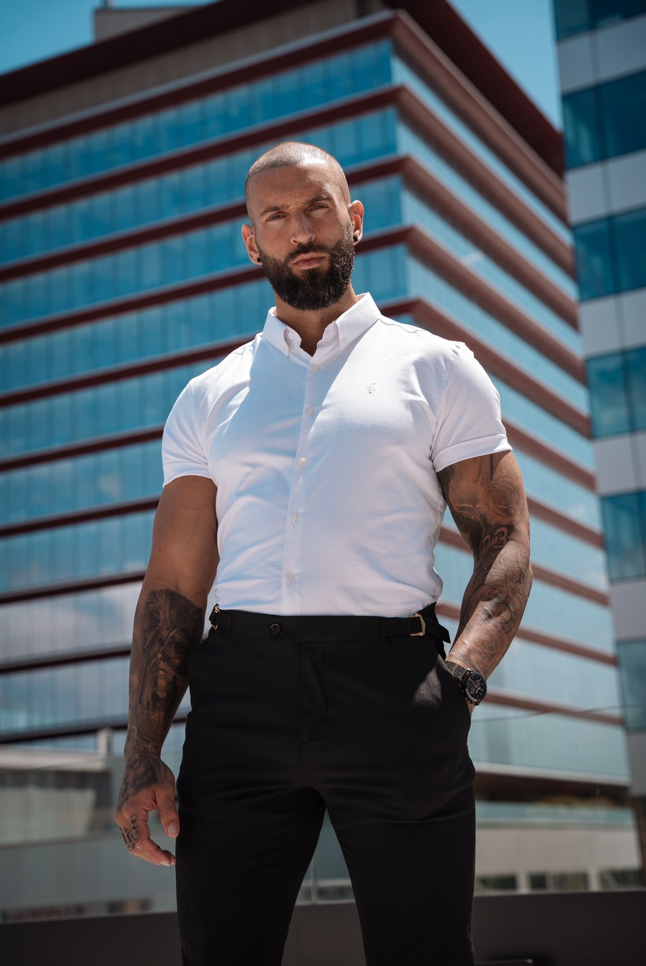 Klassisches Stretch-Oxford-Kurzarmshirt, Weiß - FS1015