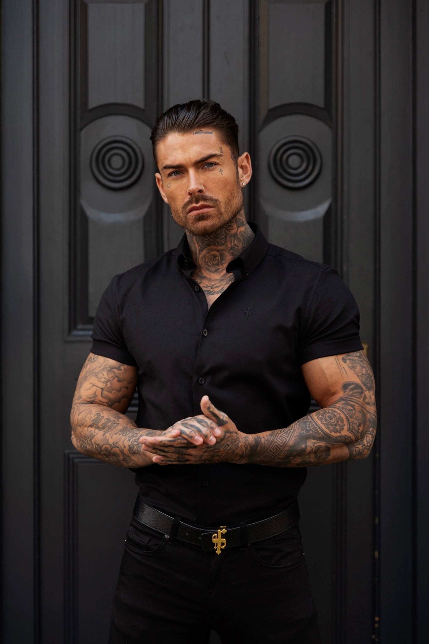 Classic Stretch Oxford Short Sleeve Black - FS1013 (PRE ORDER 31ST MAY)