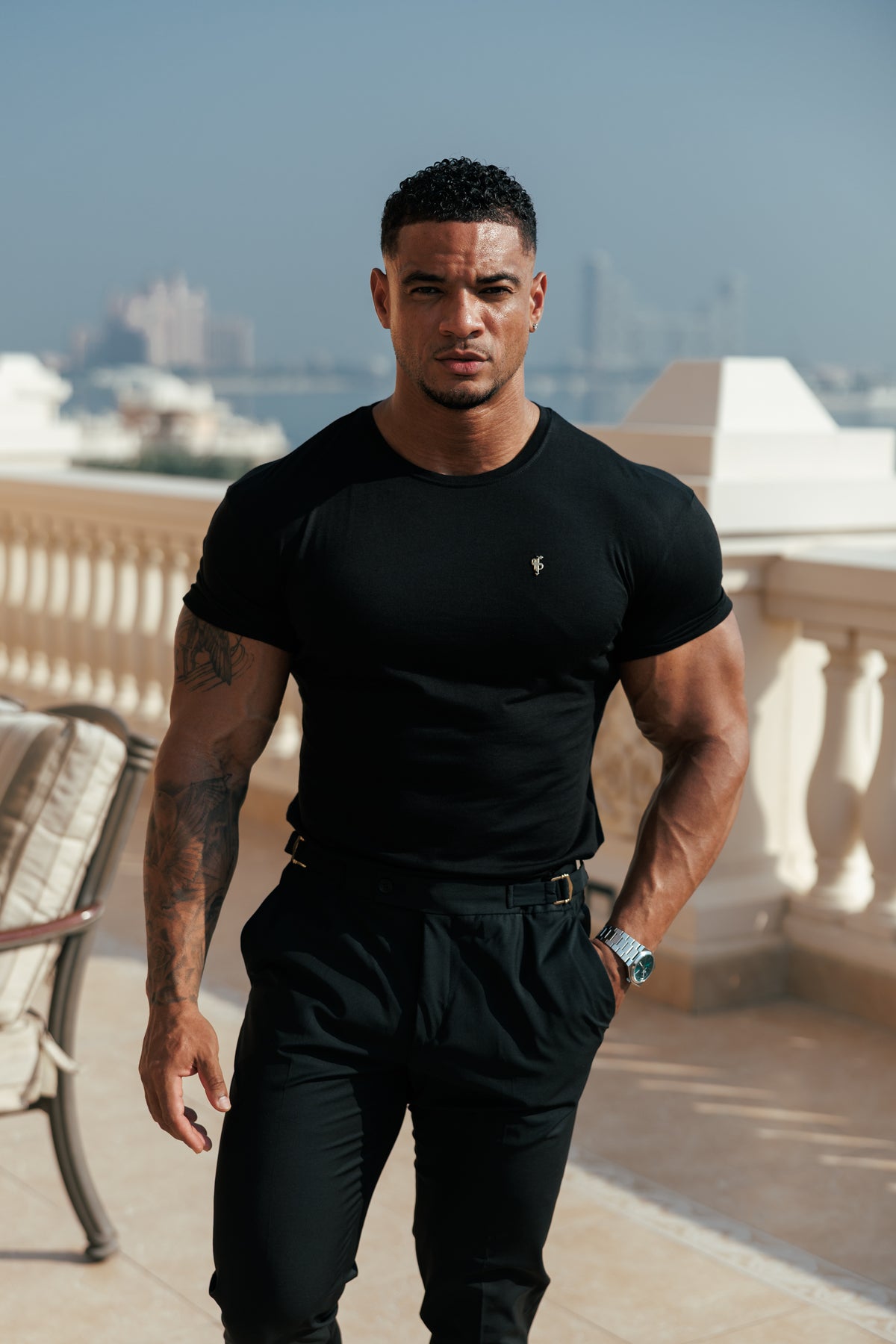 Black Bamboo Crew Tshirt with Gold Metal Emblem Decal FSH1382 (PRE ORDER 30TH OCTOBER)