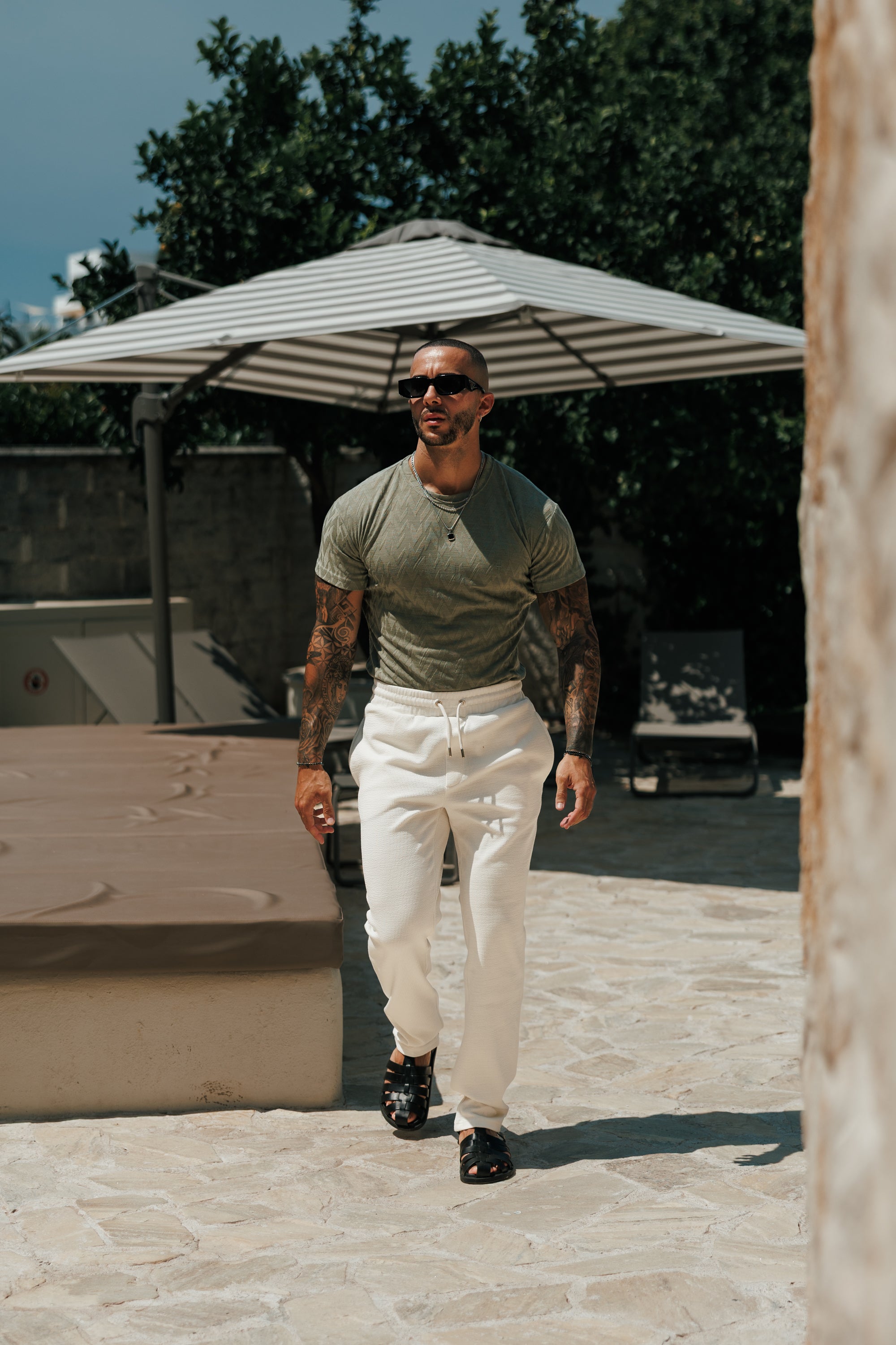 Regular Fit Jacquard Olive Chevron T-Shirt – FSR065