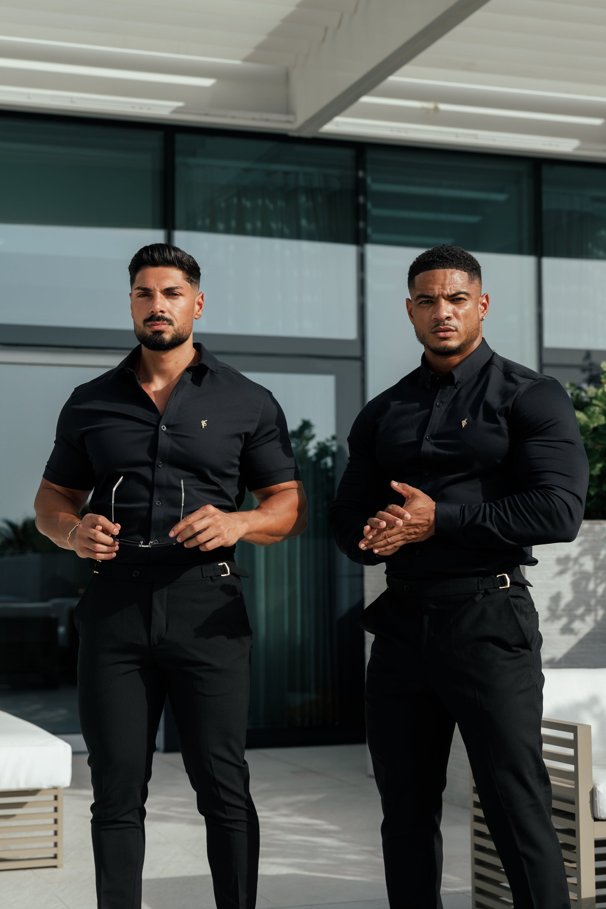 Slim Formal Black Stretch Trousers With Gold Waist Adjusters - FST018