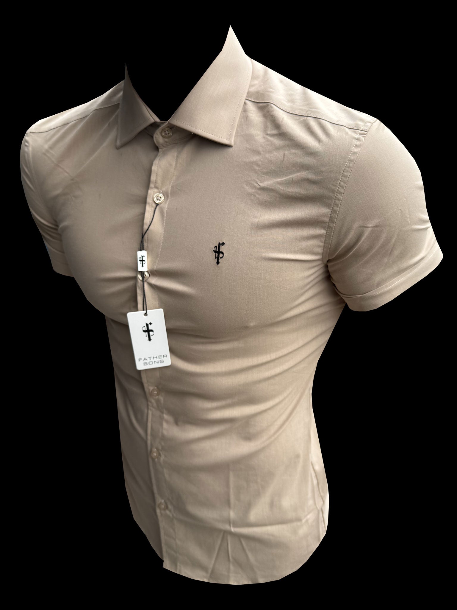 Super Slim Stretch Kurzarmhemd in Beige mit Cutaway-Kragen - FS1161 (VORBESTELLUNG 31. MAI)