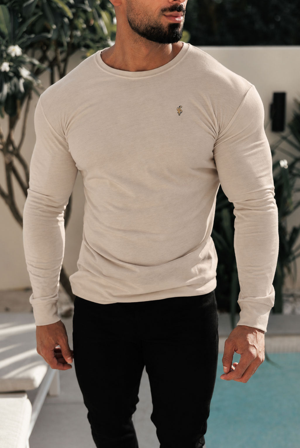 Beige / Gold Bambus-Crewneck-Langarmshirt - FSH1683 (VORBESTELLUNG 30. OKTOBER)