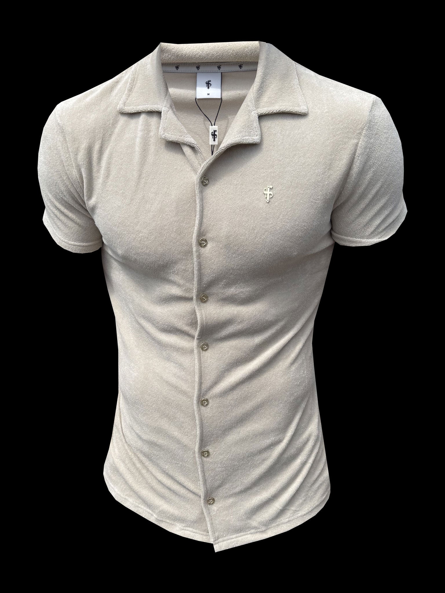 Beige Towelling Revere Shirt Short Sleeve - FSH1494