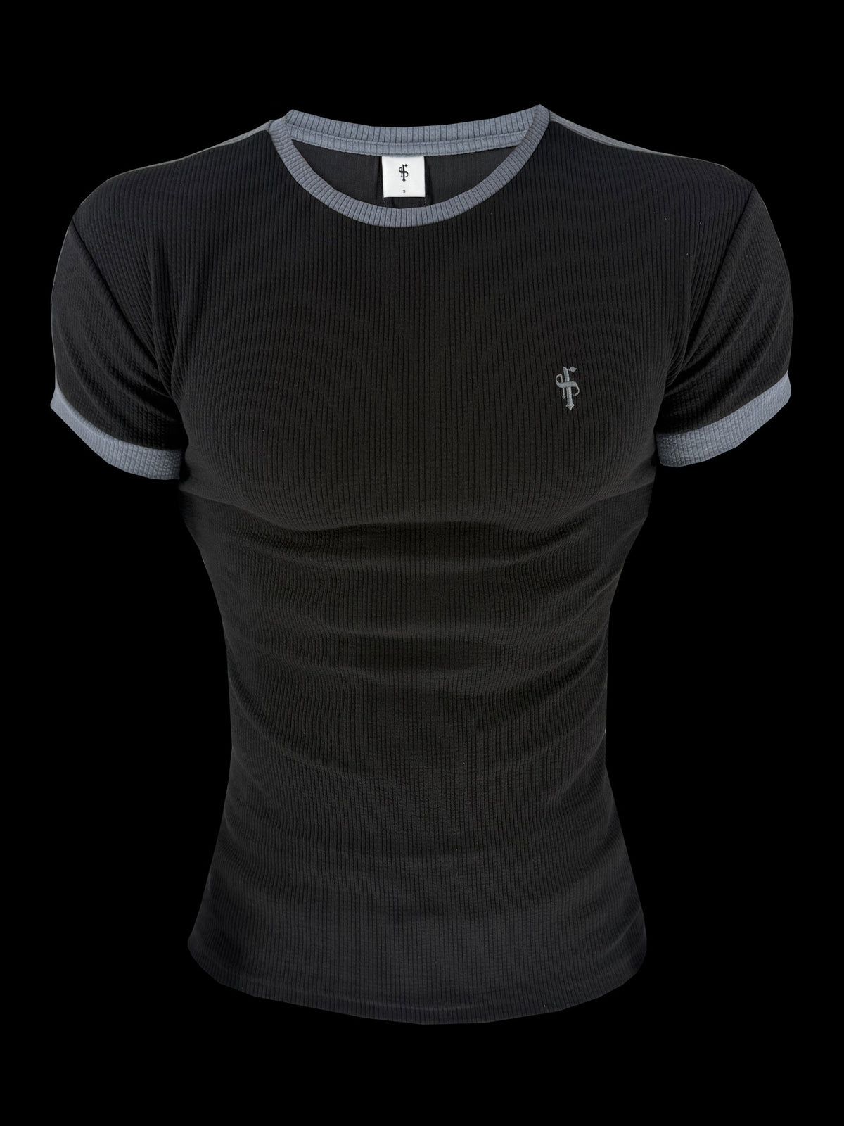 Schwarz / Gunmetal Jersey-T-Shirt mit Kordel-Kontrast - FSR143