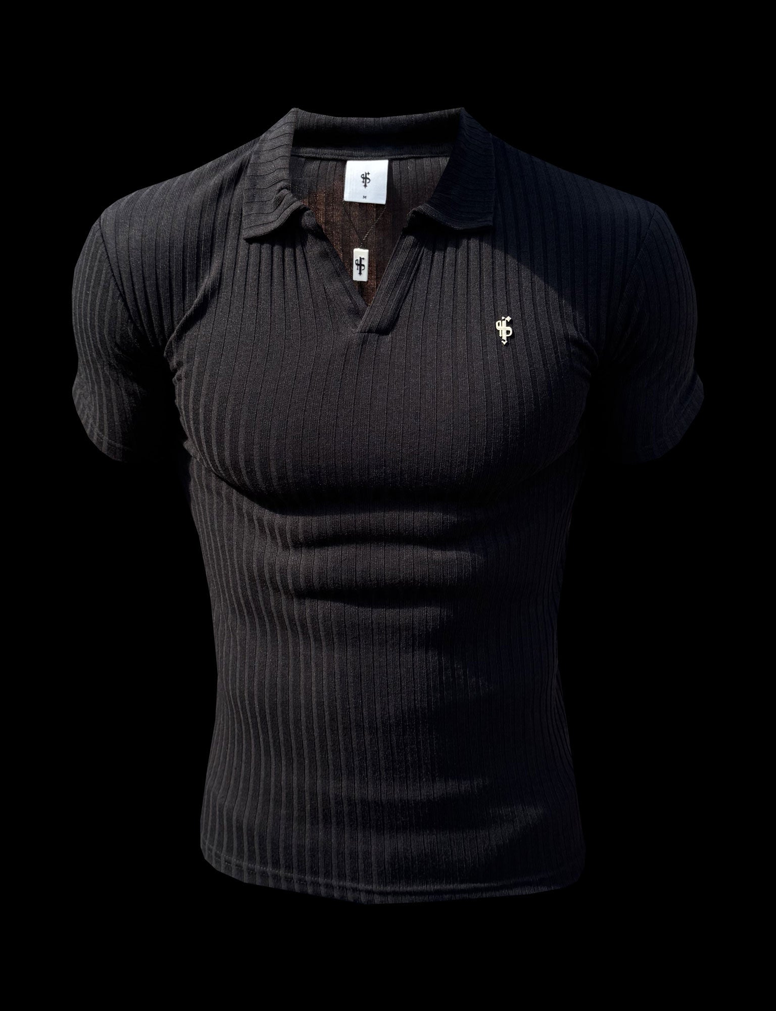 Black / Gold Ribbed Revere Short Sleeve Polo Shirt - FSH1411