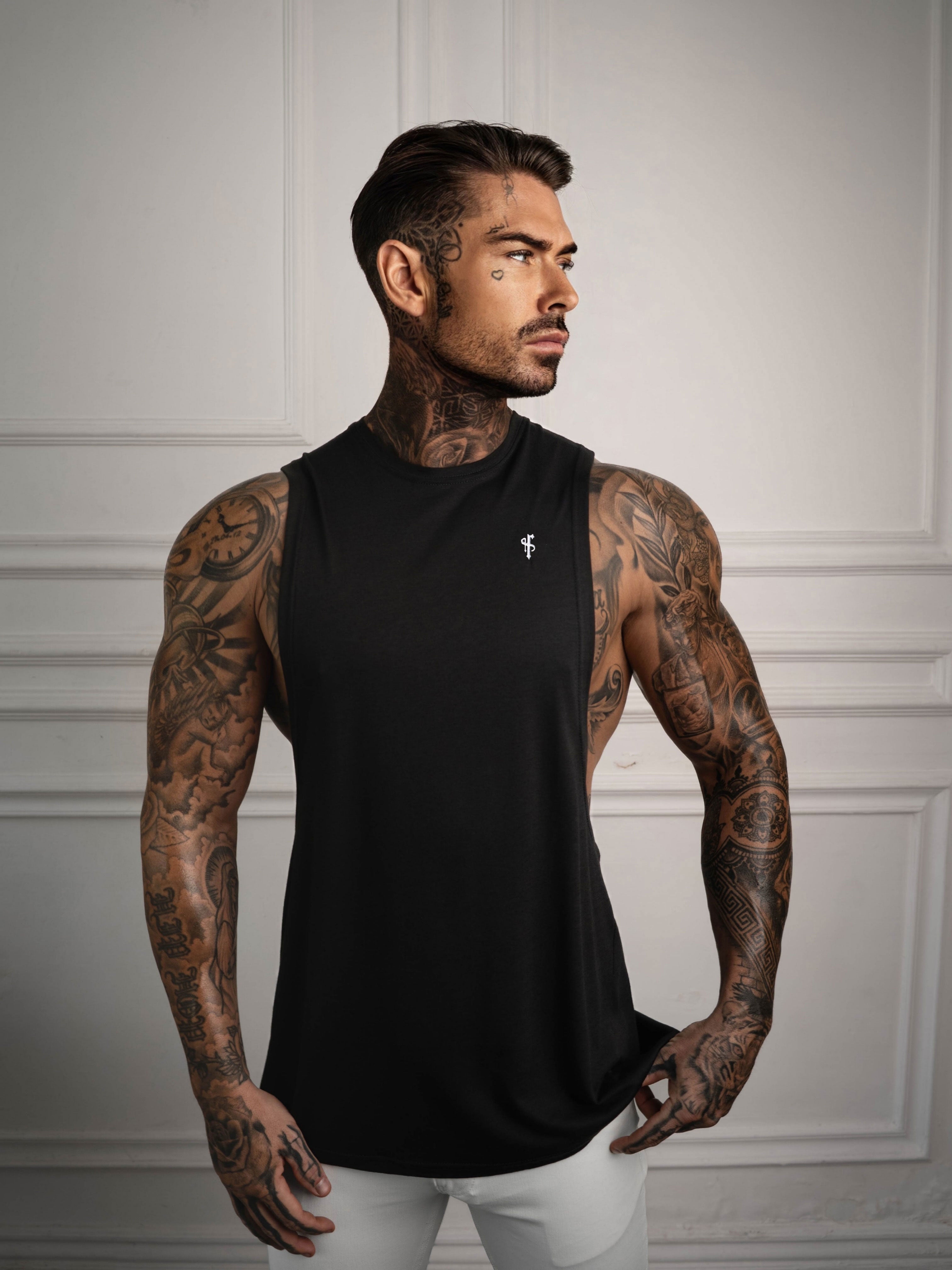 Klassisches Bambus-Tanktop mit überschnittenen Armausschnitten Schwarz / Weiß - FSH1488
