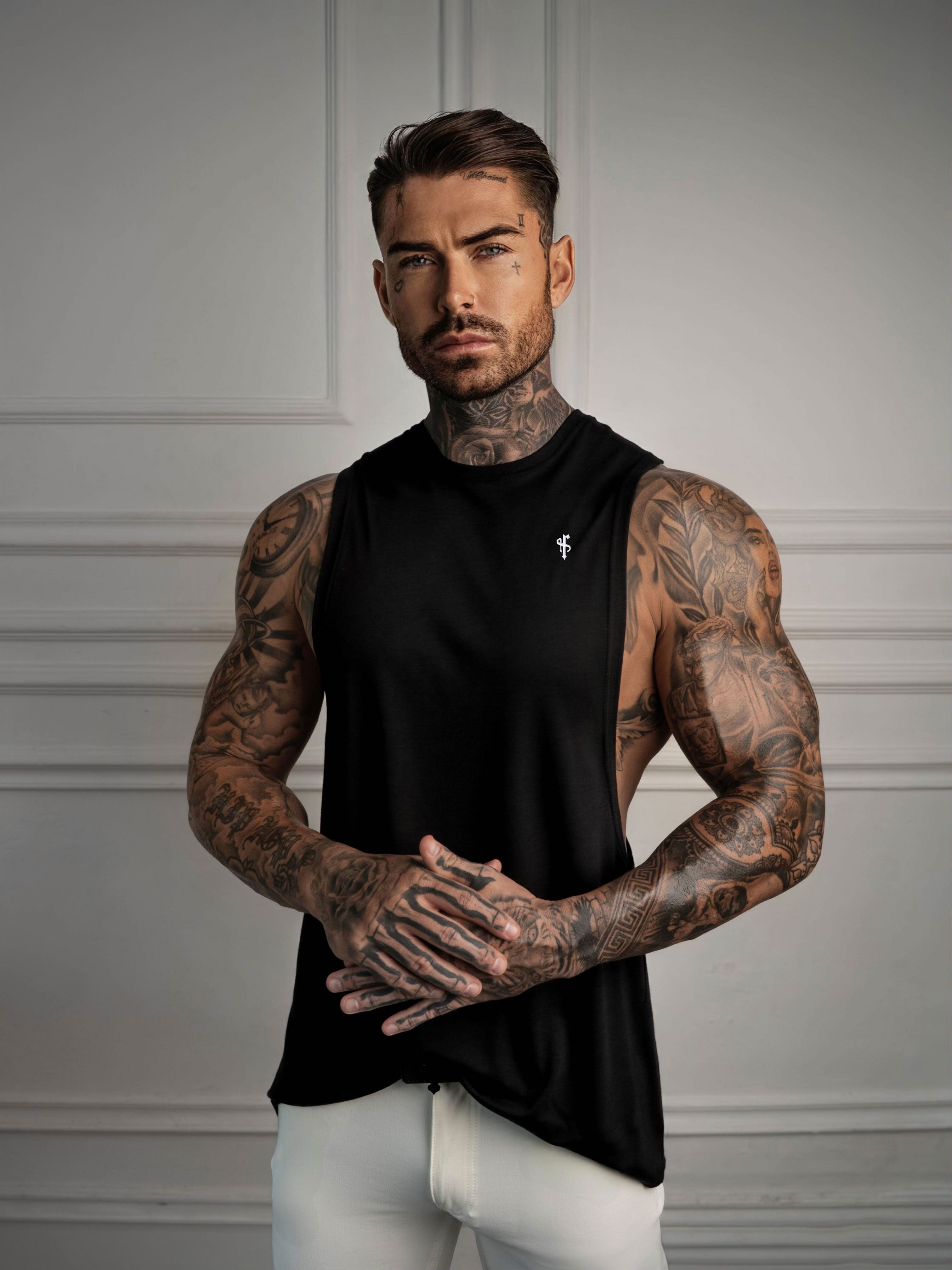 Klassisches Bambus-Tanktop mit überschnittenen Armausschnitten Schwarz / Weiß - FSH1488