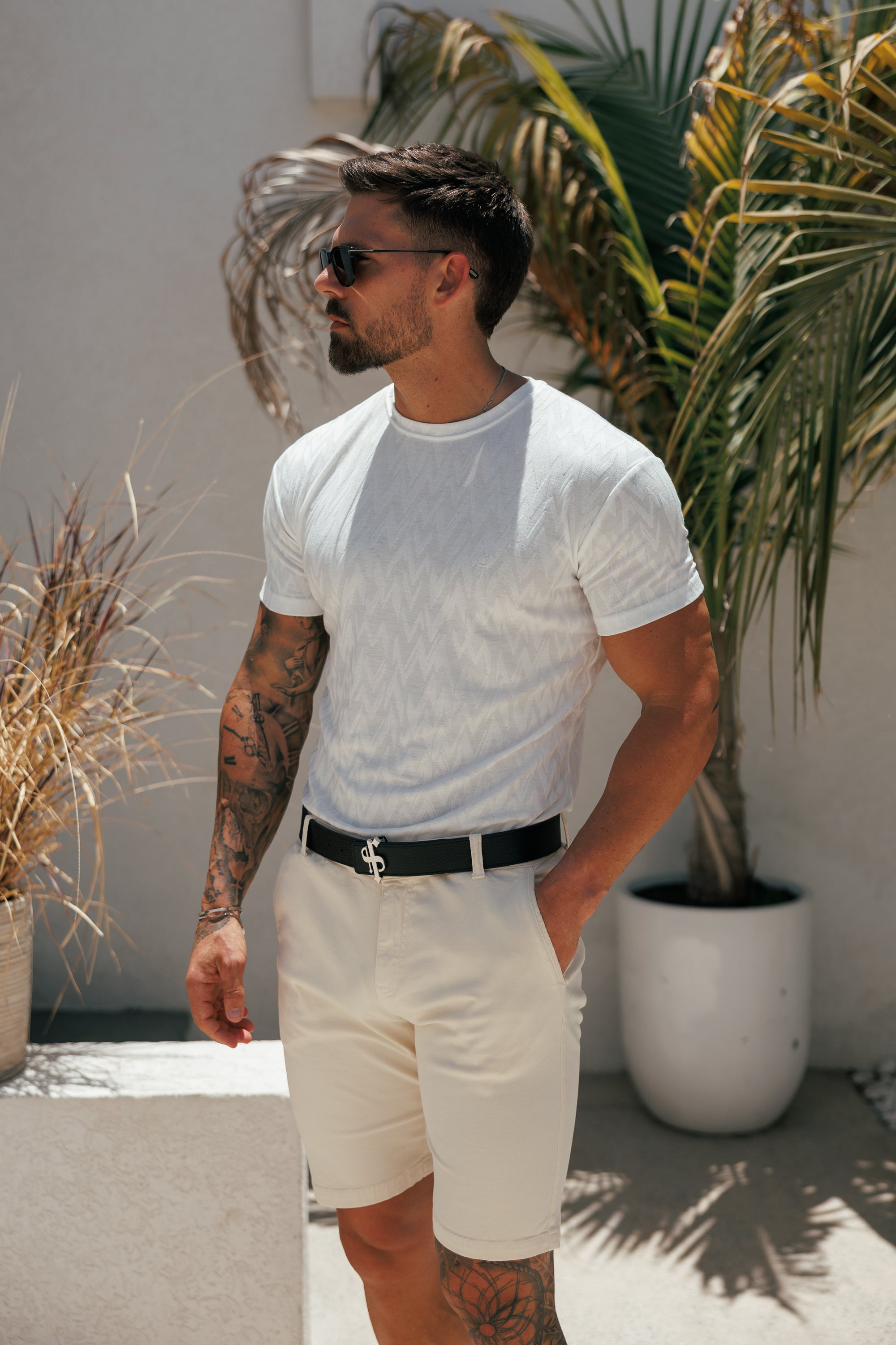 Regular Fit Jacquard White Chevron T-Shirt - FSR066 (PRE ORDER 29TH MAY)
