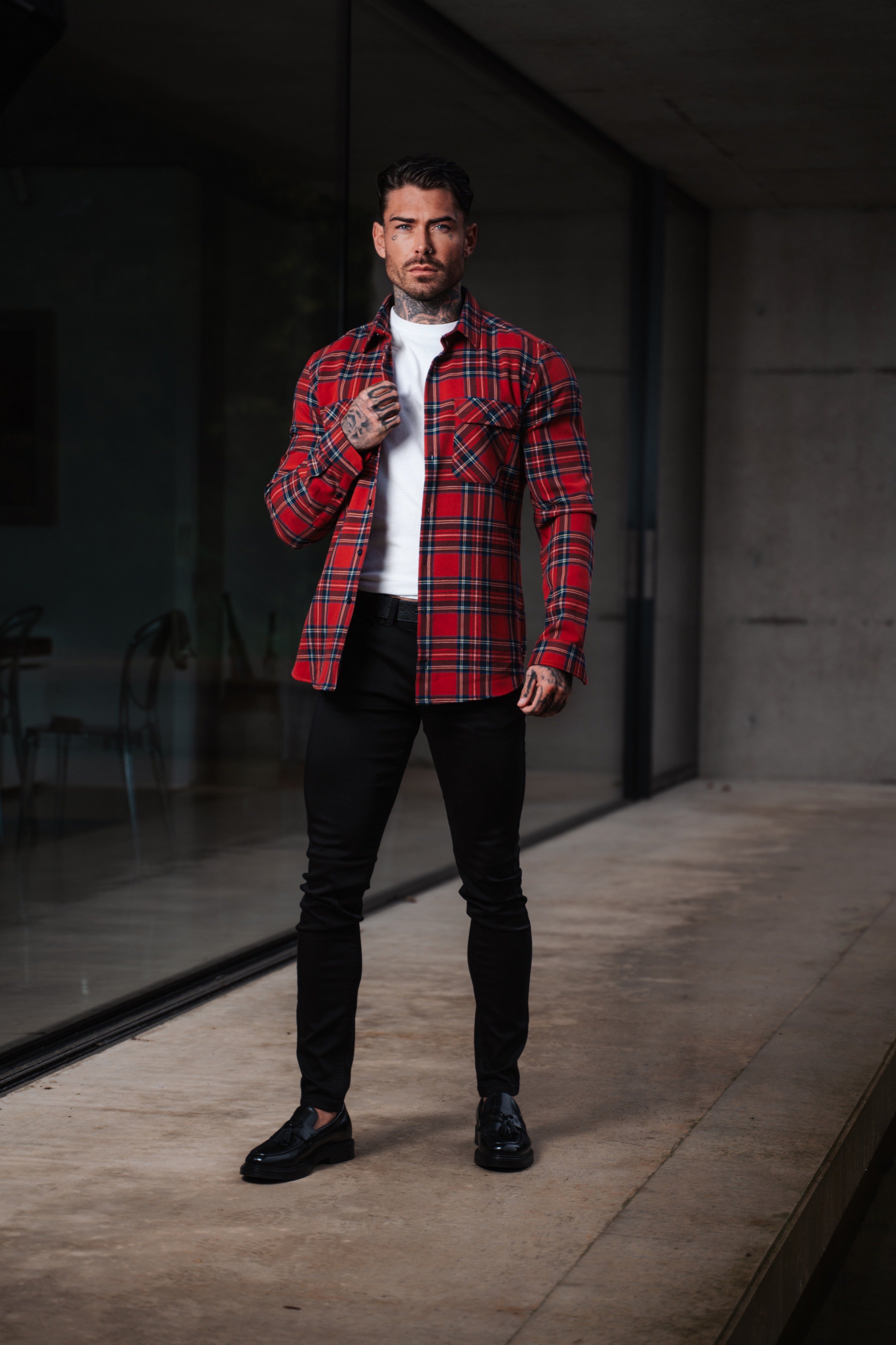 Rot-karierte Hemdjacke mit doppelten Taschen - FS1036