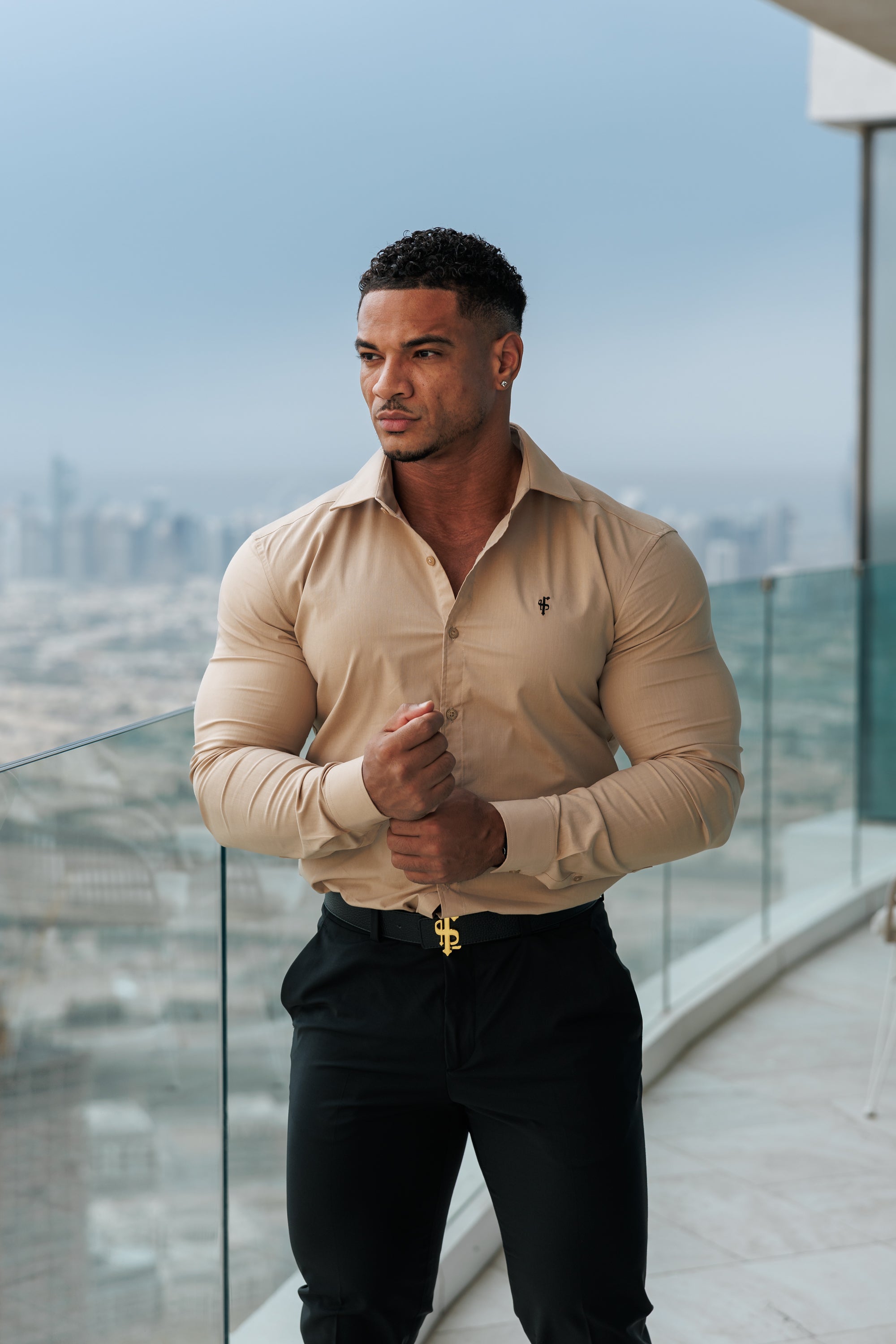 Muscle Fit Advanced Stretch Beige with Cutaway Collar  - FS1166 (PRE ORDER 31ST MAY)